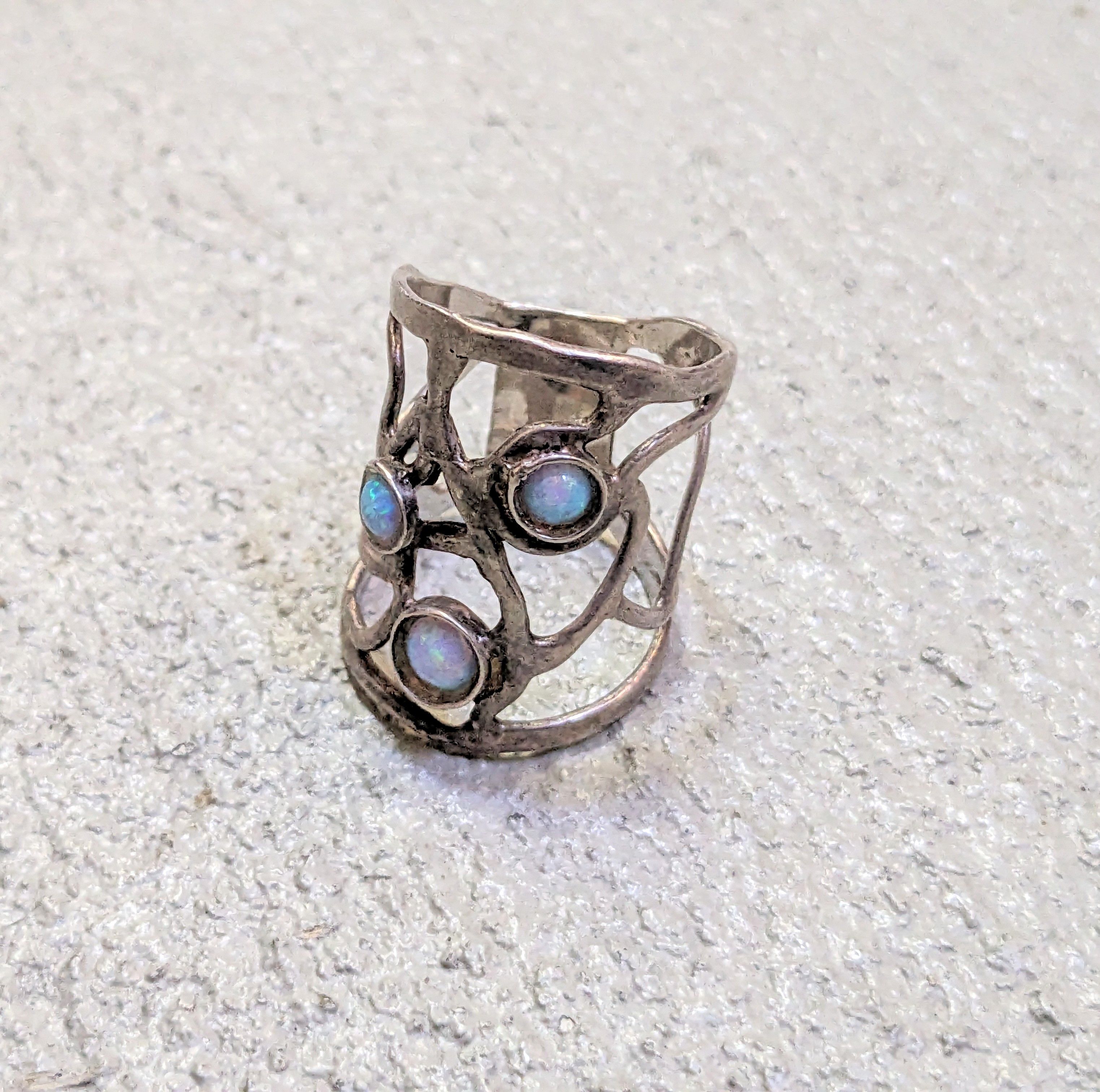 Jewelry Vintage Sterling Silver Ring Blue Opal Size 8 Modern Size ONE SIZE - 2 Thumbnail