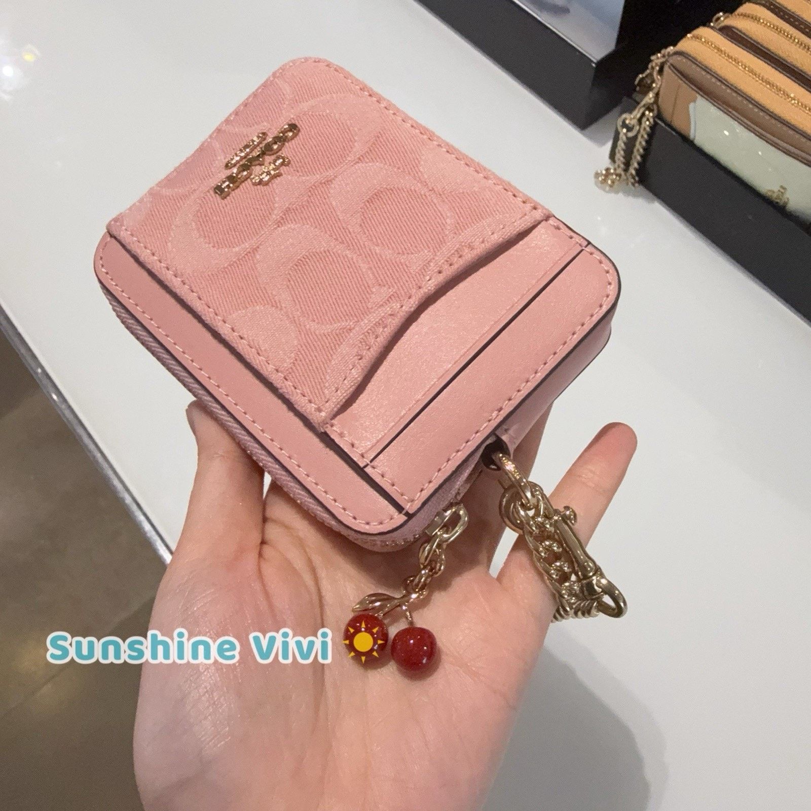 Coach NWT Coach Zip Card Case Charm CFA35 denim/Gold/Light Pink Size ONE SIZE - 1 Thumbnail