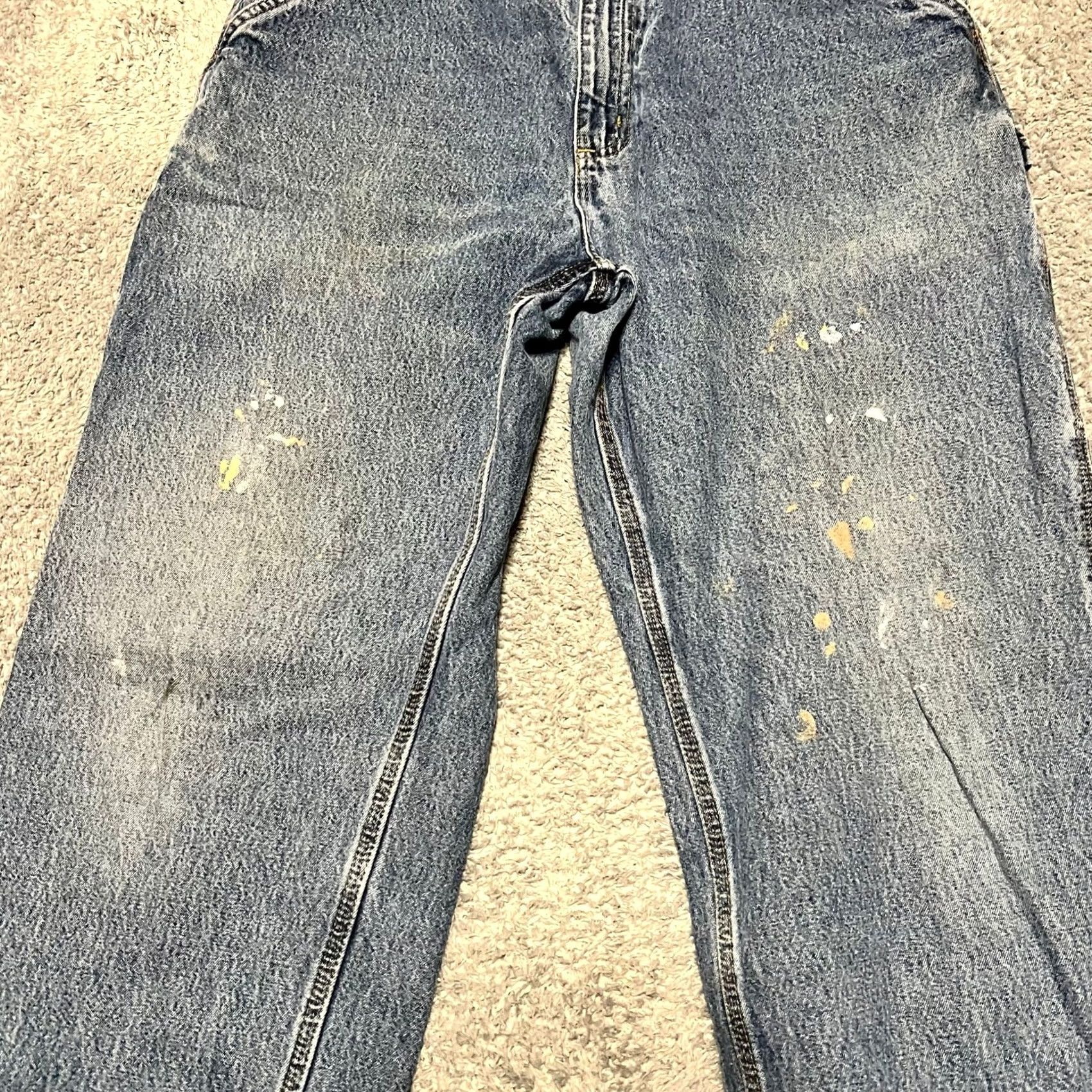 Carhartt Carhartt Jeans Mens 35 x34 Regular 32x31.5 Dungaree Blue Denim Work Straight Jeans Mens Blue Denim 90s? Size US 35 - 5 Thumbnail