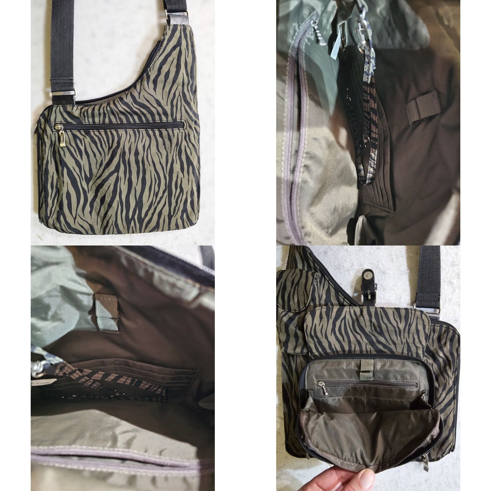 Vintage baggallini Crossbody Bag Adults Medium Green Black Zebra Nylon Messenger Travel Zip-Around Size ONE SIZE - 8 Thumbnail