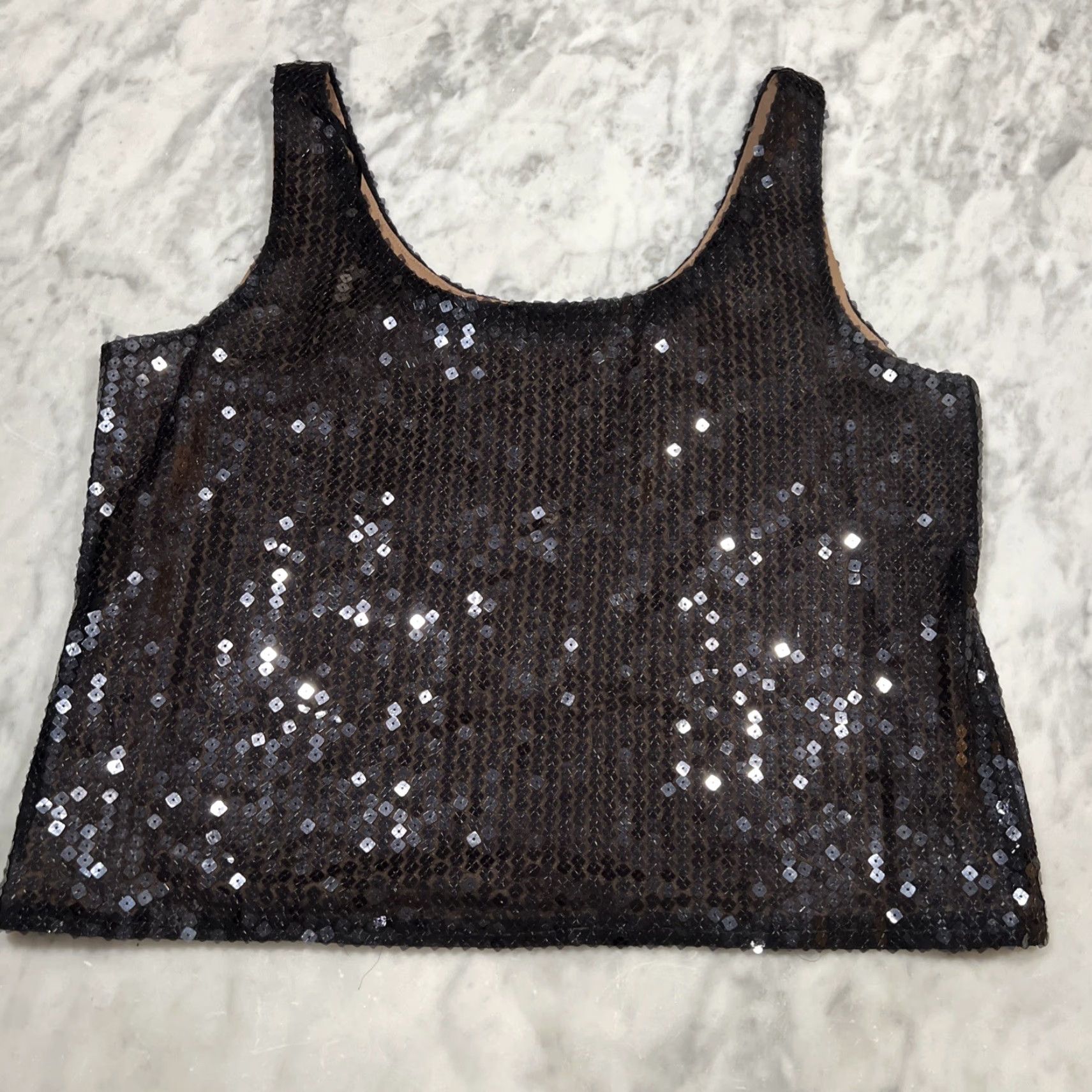 Vintage VINTAGE Jeffrey & Dara Evenings by Tom Barra Sequin Tank Top Women 16 Black Cropped Lined USA Party/Cocktail Formal Short Tank Top Womens Size XXL / US 16-18 / IT 52-54 - 2 Thumbnail