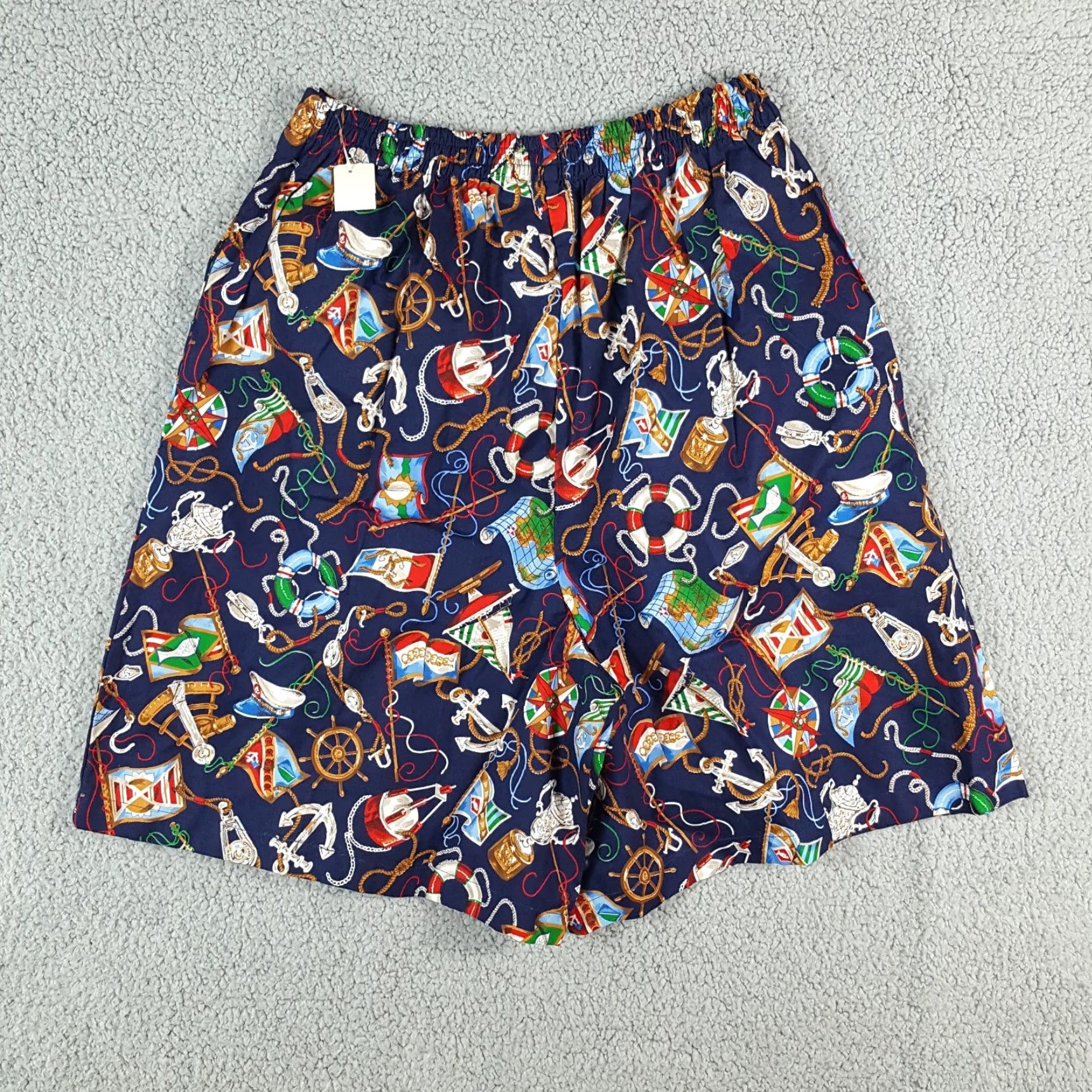 Vintage VINTAGE 80s High Waist Nautical AOP Boat Women's Medium Paperbag Shorts Cotton Summer Casual Mens Size 32" / US 10 / IT 46 - 5 Thumbnail