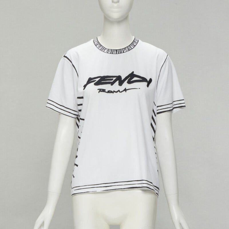 Fendi FENDI 2022 Joshua Vides white cotton illustration print logo embroidery tshirt M Size M / US 6-8 / IT 42-44 - 1 Thumbnail