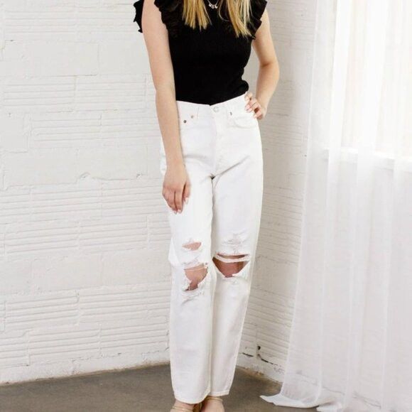 Agolde AGOLDE 90's Organic Denim Rip Destroyed Jeans Vanish White Size 26" / US 2 / IT 38 - 1 Thumbnail