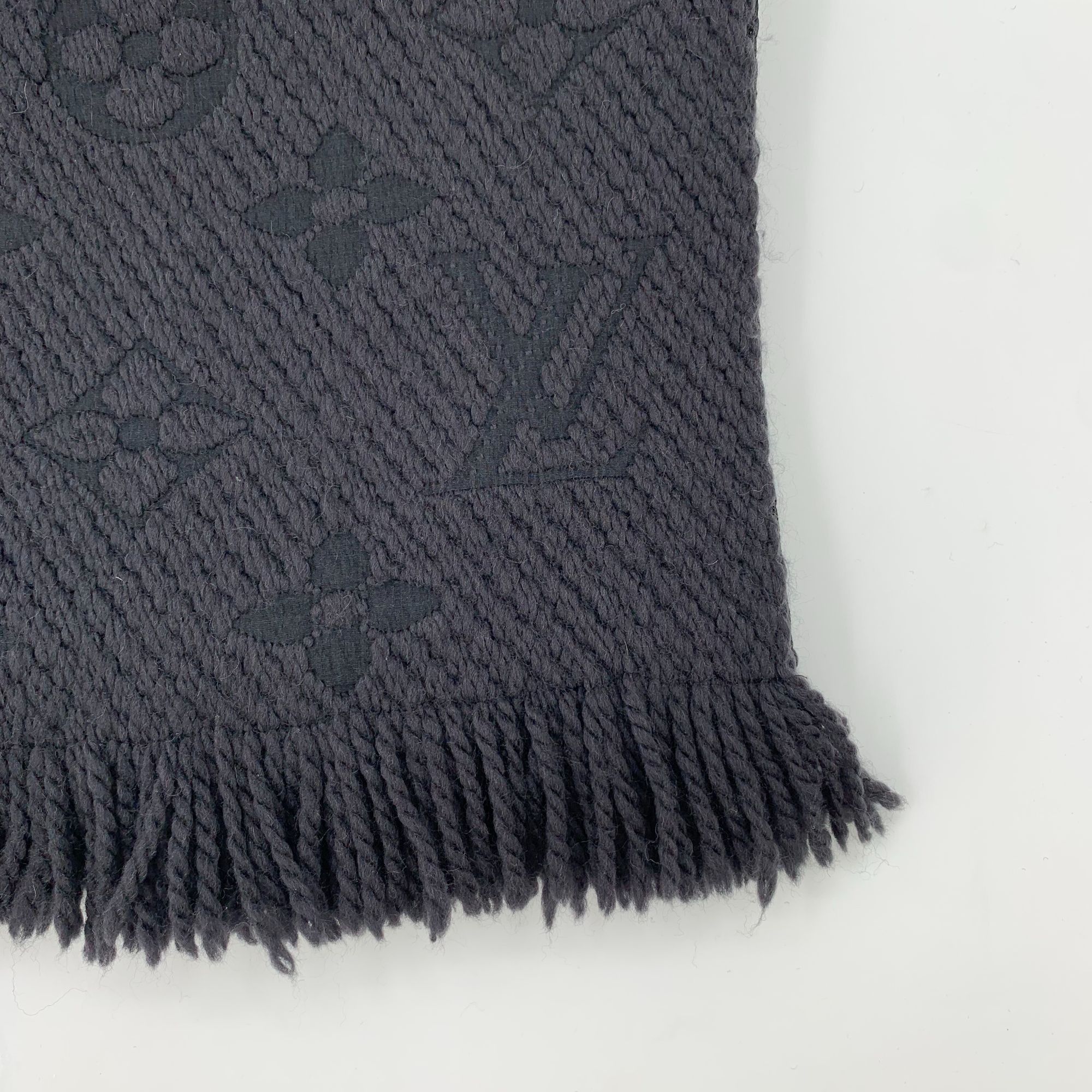 Louis Vuitton Louis Vuitton Dark Grey Wool & Silk Logo Fringe Scarf Size ONE SIZE - 6 Thumbnail