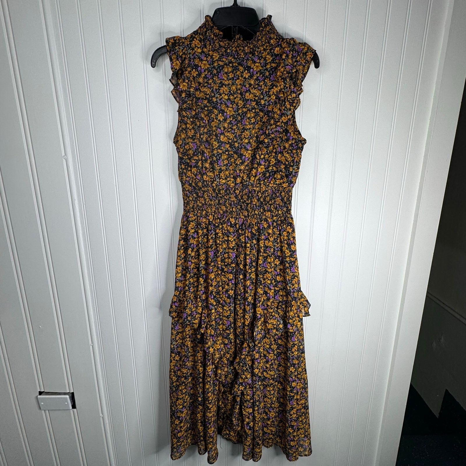 Other Lulus Evalina Mustard Floral Print Mock Neck Midi Dress Size S / US 4 / IT 40 - 8 Thumbnail