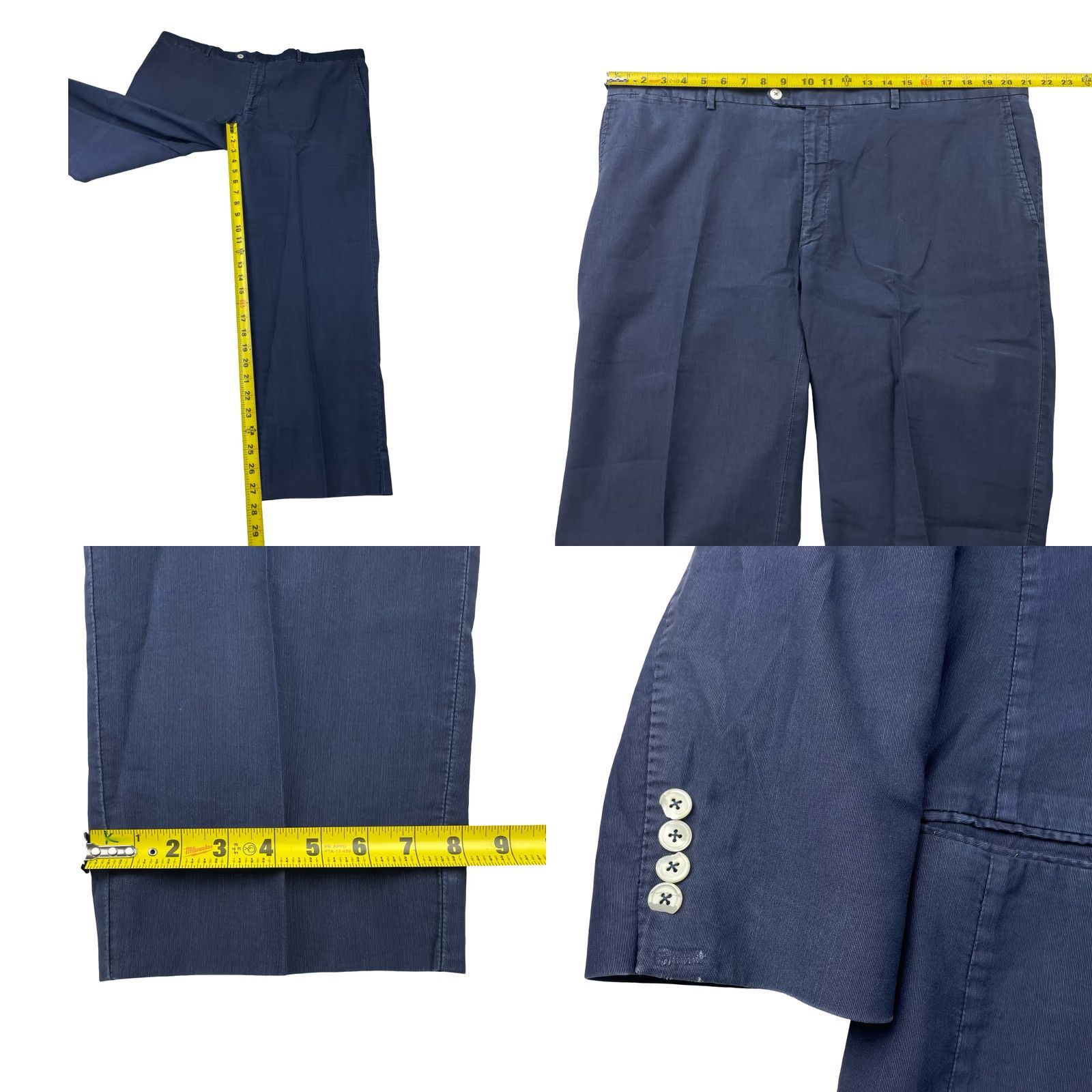 Vintage Michele Negri Men’s 2 Piece Suit Navy Blue 44R 42x28 Cotton Chino Flat Front Double-Vented Notch Lapel 3-Button Jacket Short Size 44R - 9 Thumbnail