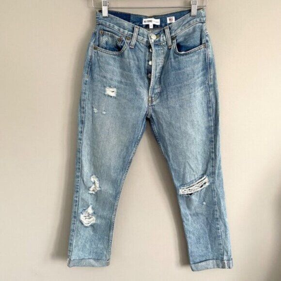 RE/DONE Re/Done (Levi’s) High Rise Straight Distressed Jeans - 27" Size 27" / US 4 / IT 40 - 2 Thumbnail