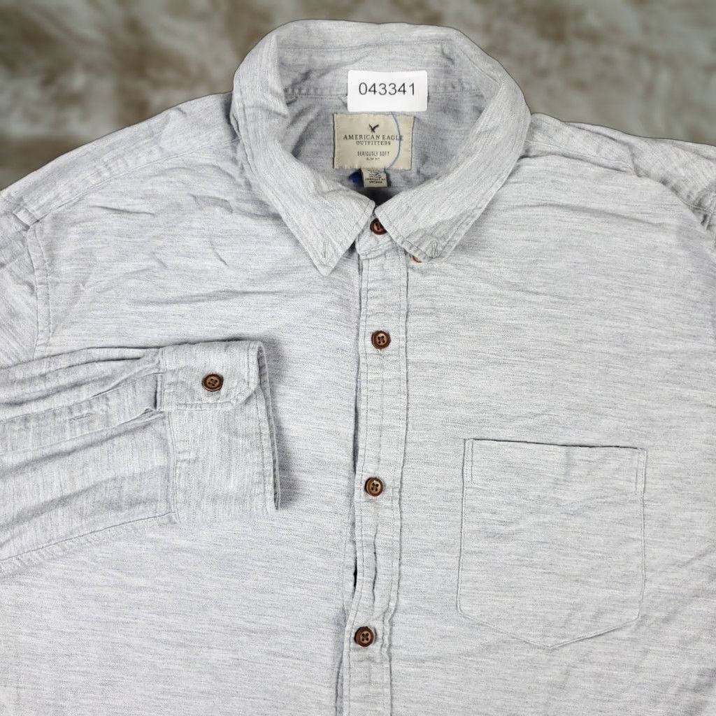 American Eagle Outfitters American Eagle Outfitters Button-Up Shirt Mens XL Gray Casual Long Sleeve Size US XL / EU 56 / 4 - 1 Thumbnail