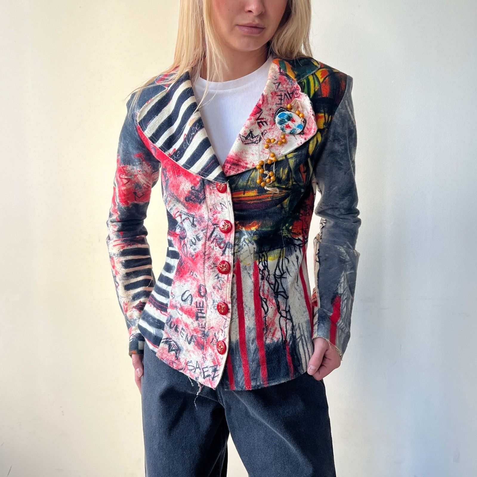Other Save The Queen Y2K Printed Punk Blazer Jacket 9724AC Size XS / US 0-2 / IT 36-38 - 1 Thumbnail