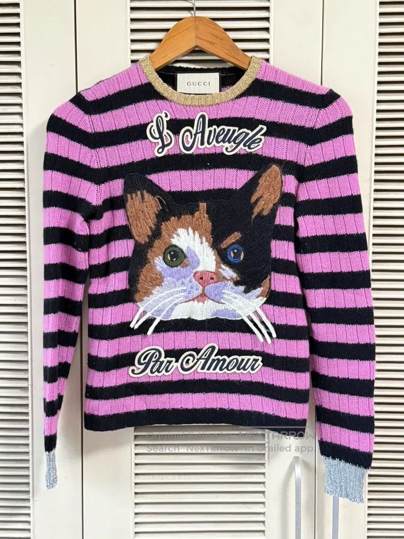 Gucci Gucci Pink striped cat embroidered sweater Size XS / US 0-2 / IT 36-38 - 1 Thumbnail
