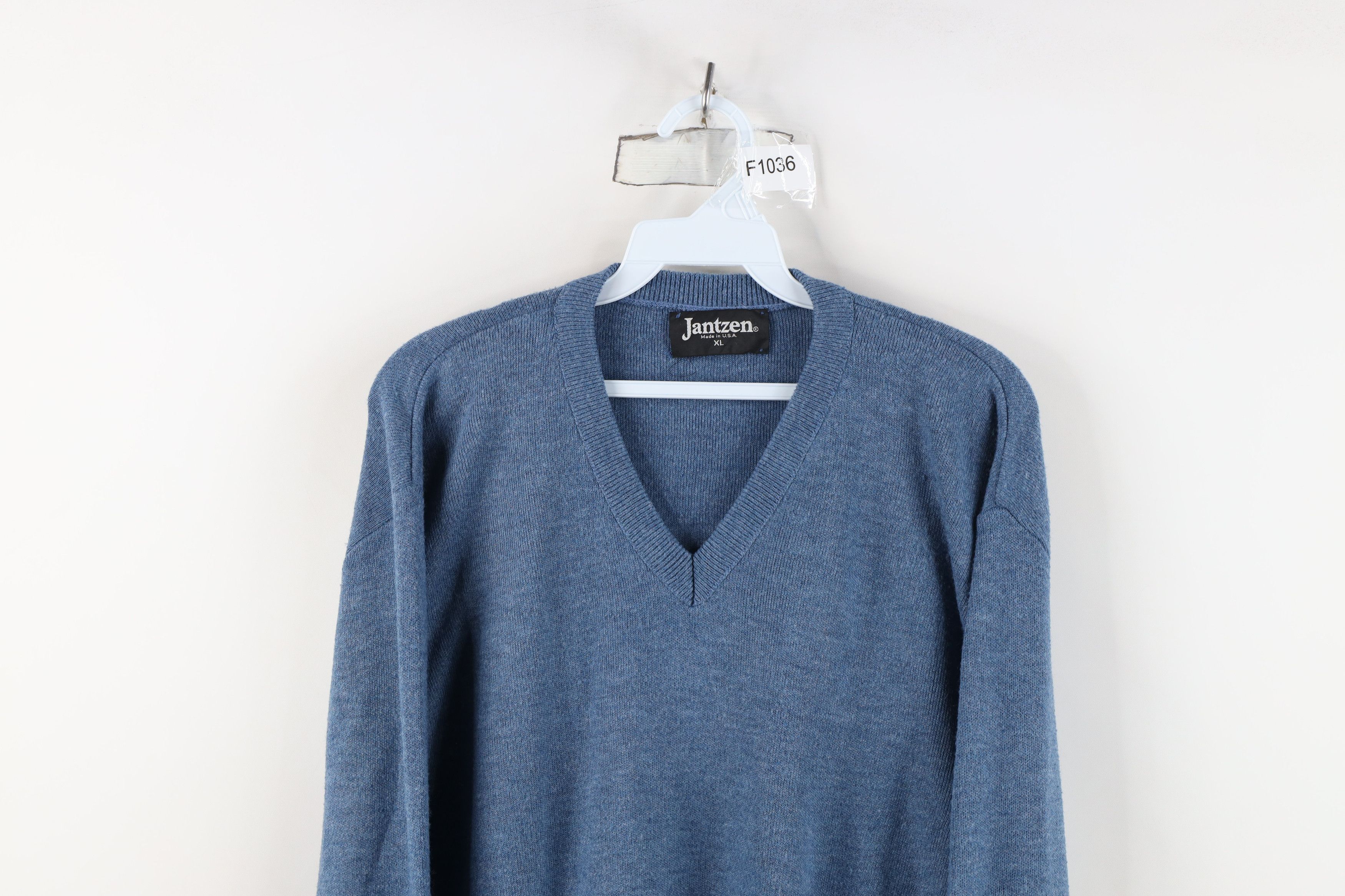 Vintage Vintage 90s Streetwear Blank Knit V-Neck Sweater Blue USA Size US XL / EU 56 / 4 - 2 Thumbnail