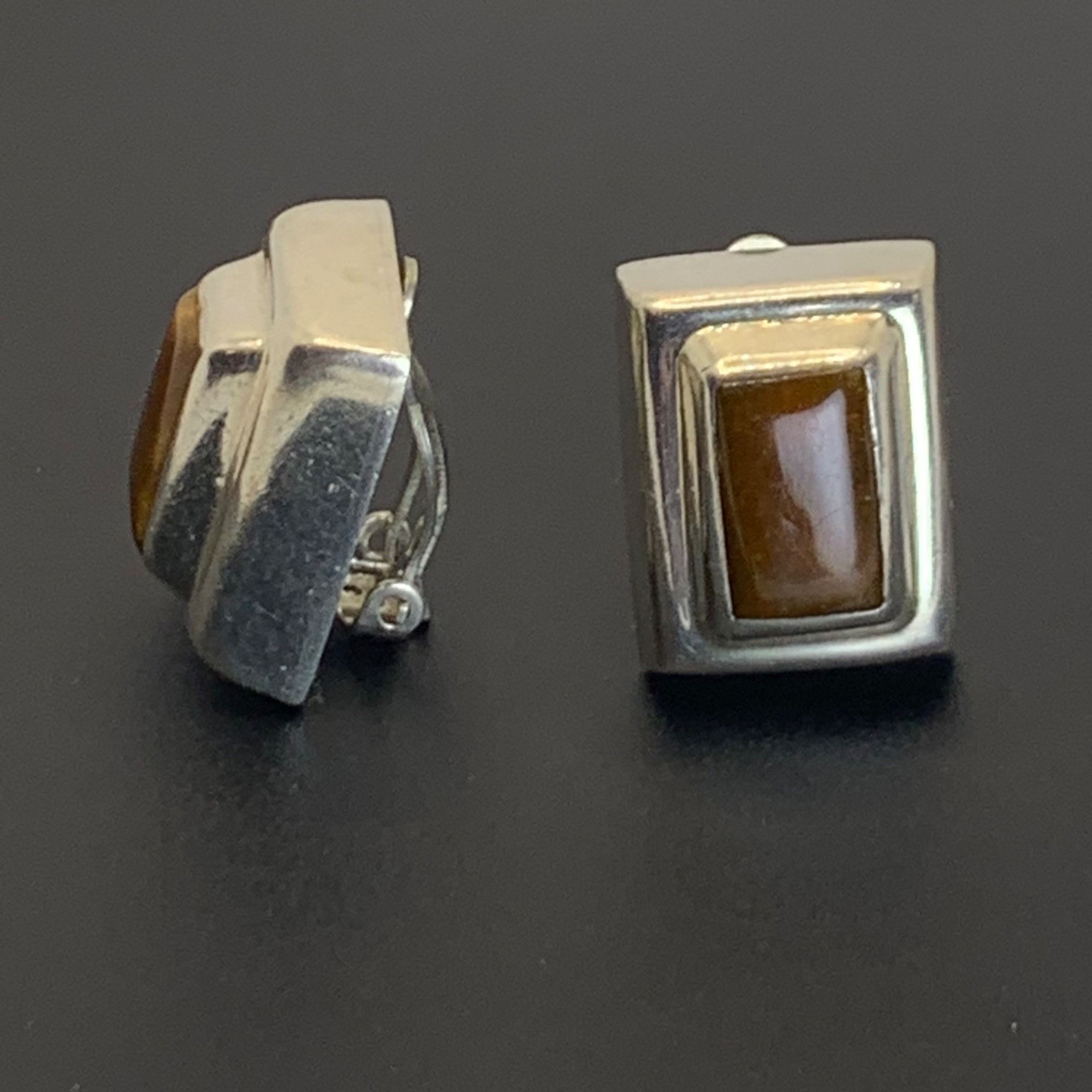 Other Vintage Sterling Silver 925 Brown Jasper Rectangle Shaped Cl Size ONE SIZE - 2 Thumbnail