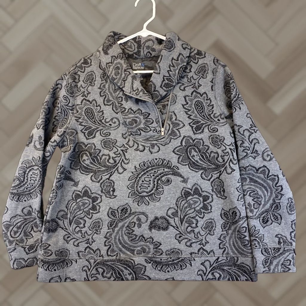 Croft & Barrow Croft & Barrow Gray 1/4 Zip Sweater Pullover Paisley Women PXL Cozy / 58-23 - Floral Knit Shirt Size PXL Womens Garment Care Machine Washable Size XL / US 12-14 / IT 48-50 - 1 Thumbnail