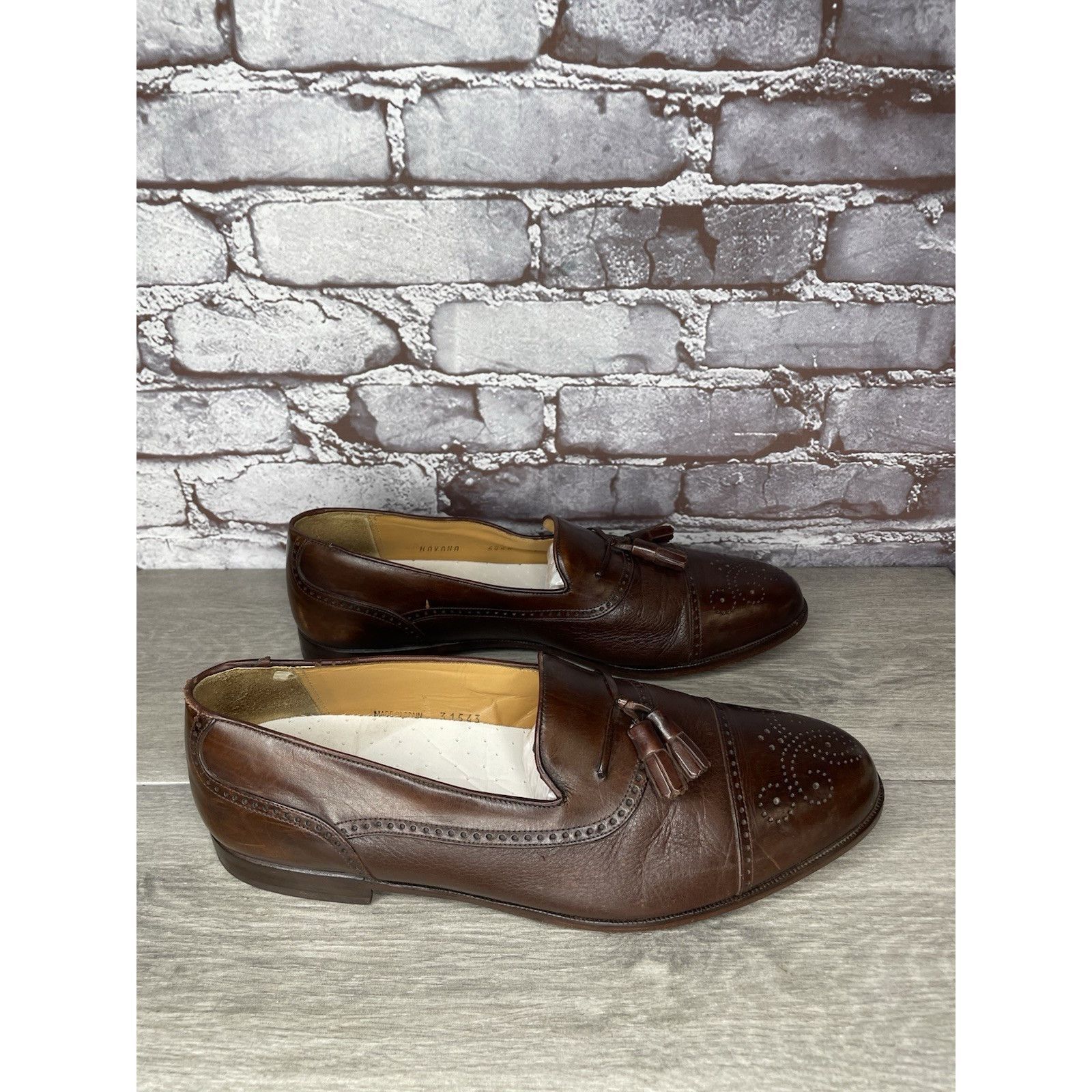 Mezlan Mezlan Havana Brown Leather WingTip Cap Toe Loafers Dress Sh Size US 11 / EU 44 - 17 Thumbnail