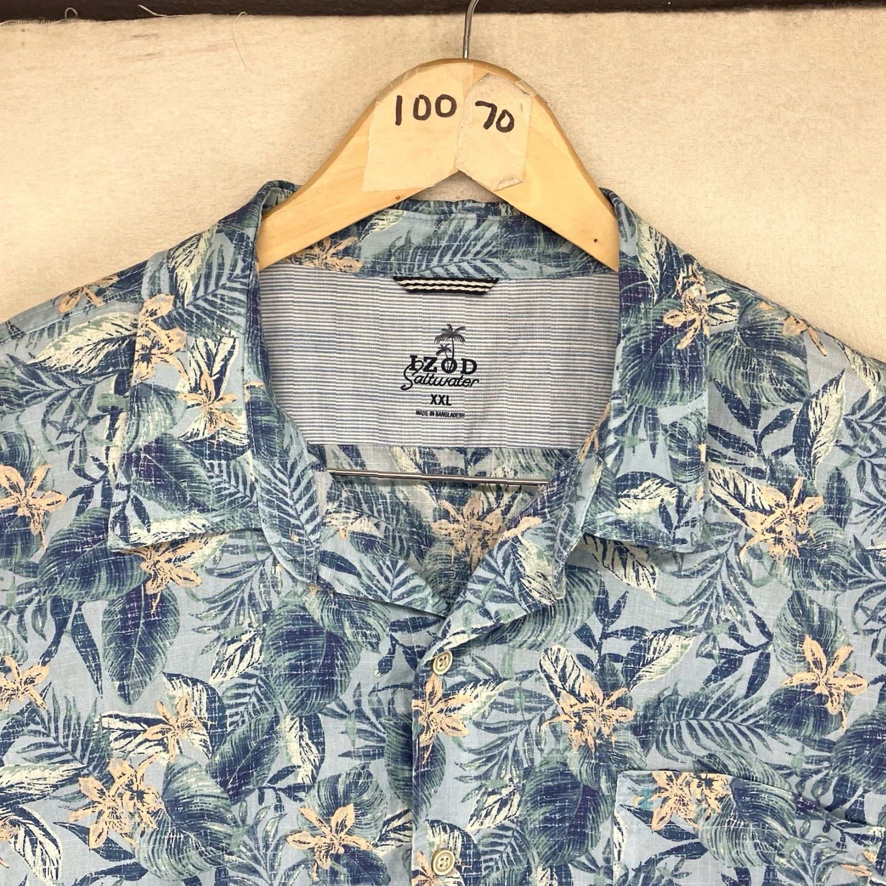 Izod IZOD Saltwater Mens XXL Tropical Floral Dockside Woven Shirt Chambray Blue EUC Size US XXL / EU 58 / 5 - 4 Thumbnail