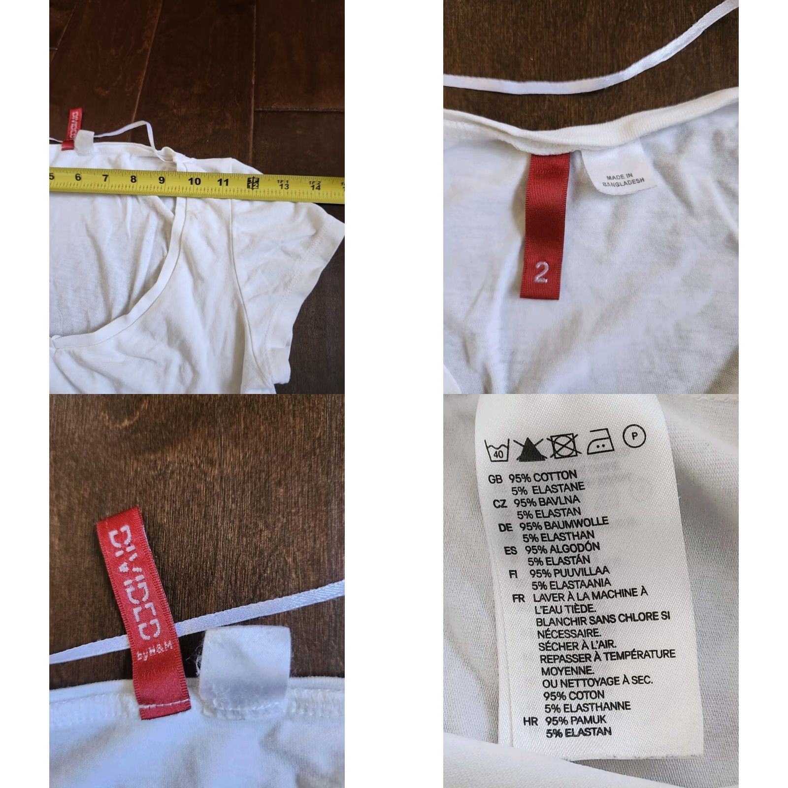 H&M Divided Women's White Top T-Shirt - Size 2 - Cotton Spandex Lightweight Breathable Casual Shirt Womens Size XS / US 0-2 / IT 36-38 - 8 Thumbnail
