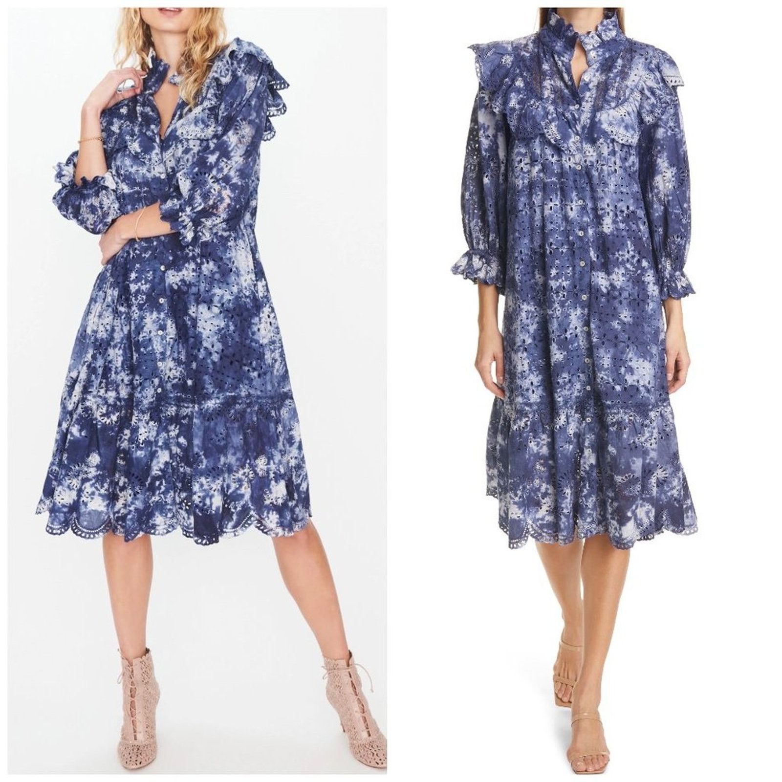 NEW LoveShackFancy Elspeth Dress in Midnight Hand Dye Blue