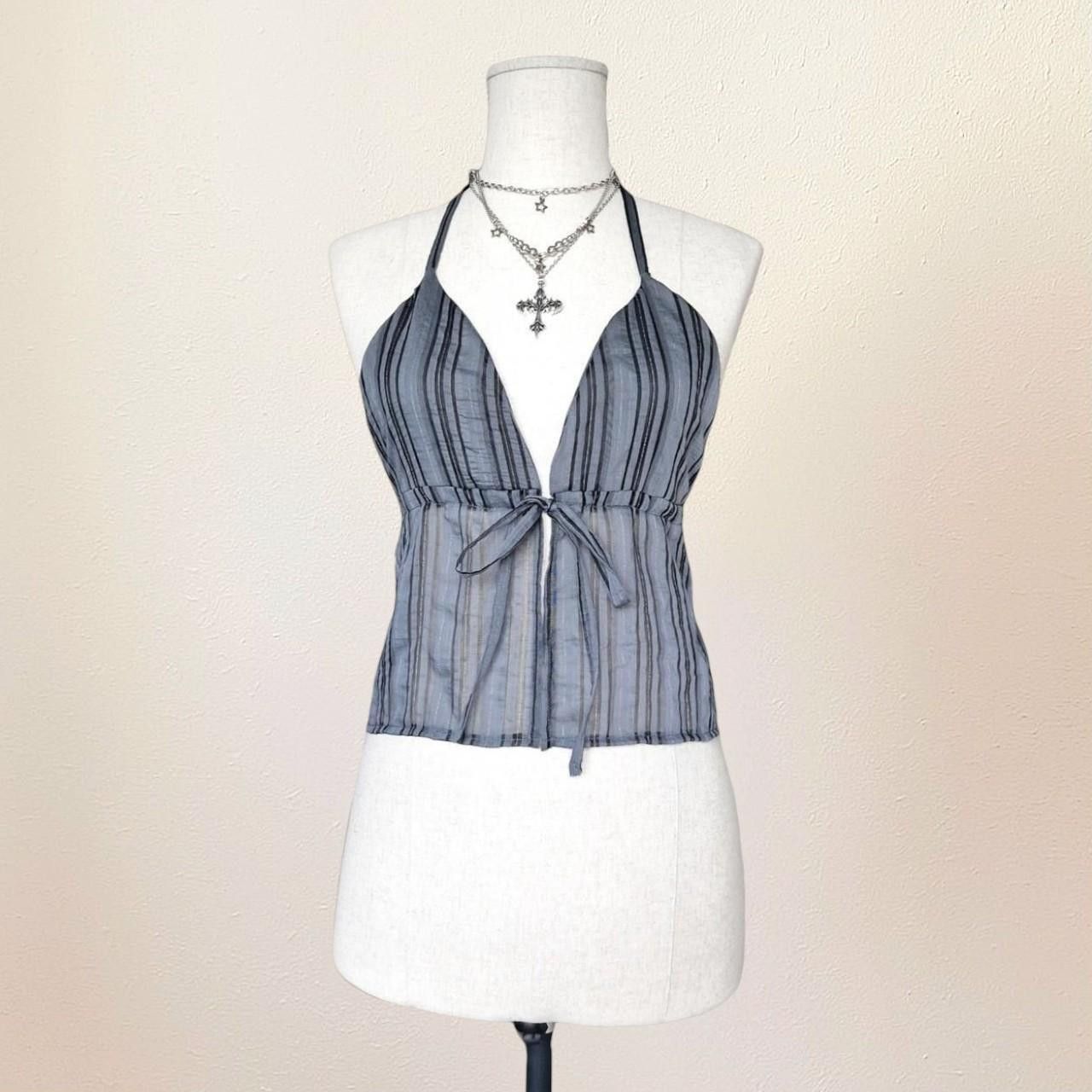 Cop Copine Striped Halter Top With Ties, gorpcore, utiltiy, mallgoth Size S / US 4 / IT 40 - 4 Thumbnail