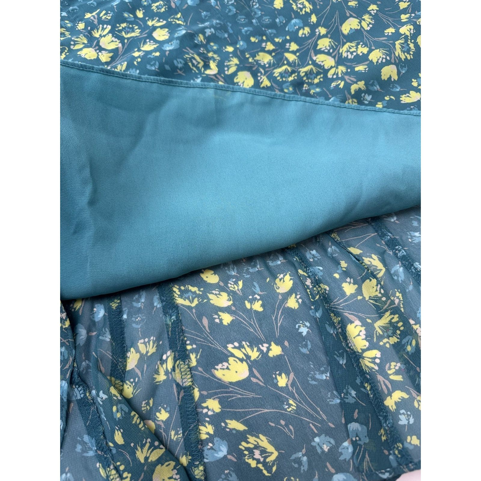 Other Twee Floral Skirt Liz Claiborne Blue Yellow Teal Trumpet 16 Size 38" / US 16 / IT 52 - 5 Thumbnail