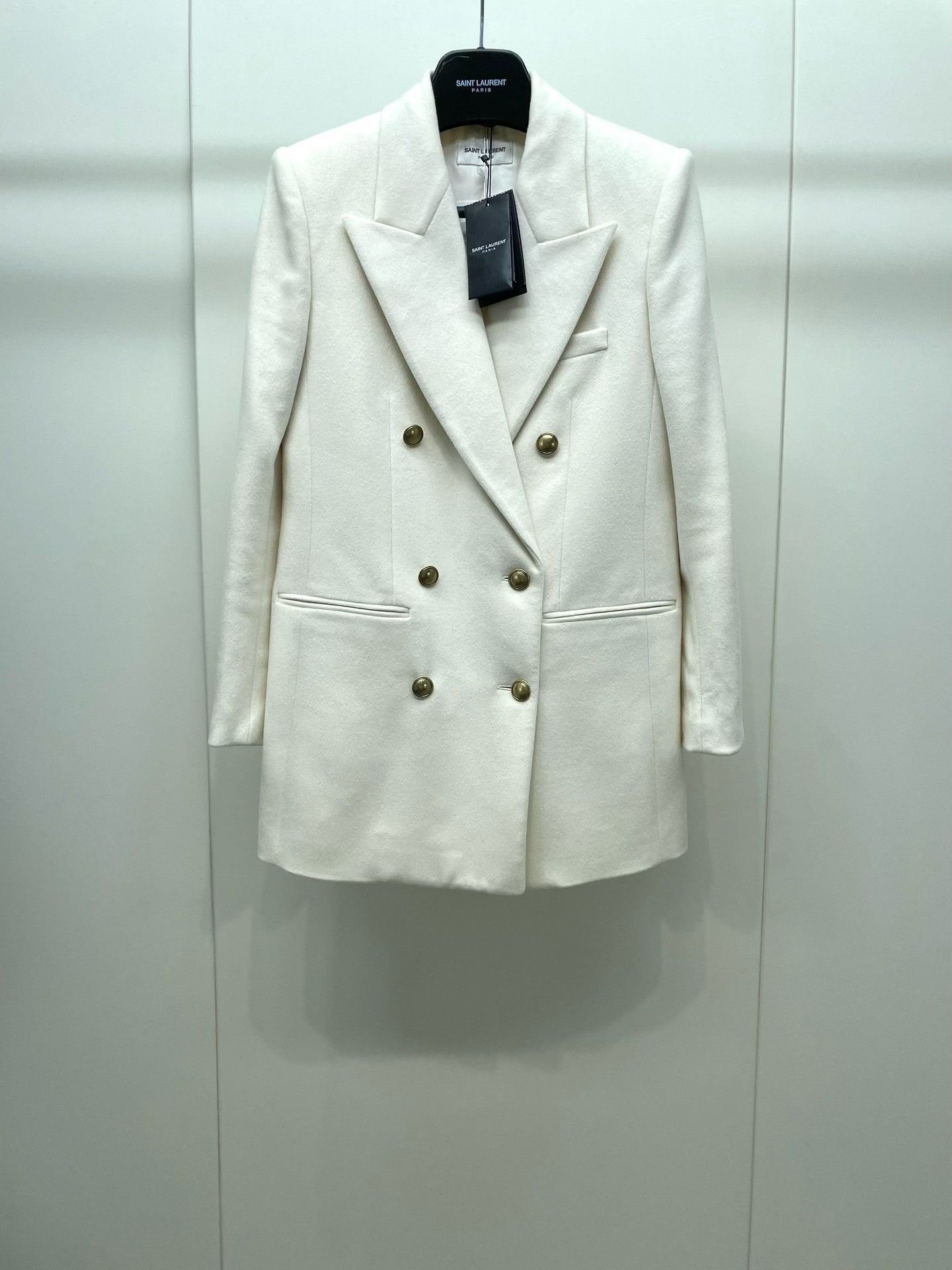 Saint Laurent Paris YSL White Double-Breasted Wool Blazer Size S / US 4 / IT 40 - 1 Thumbnail