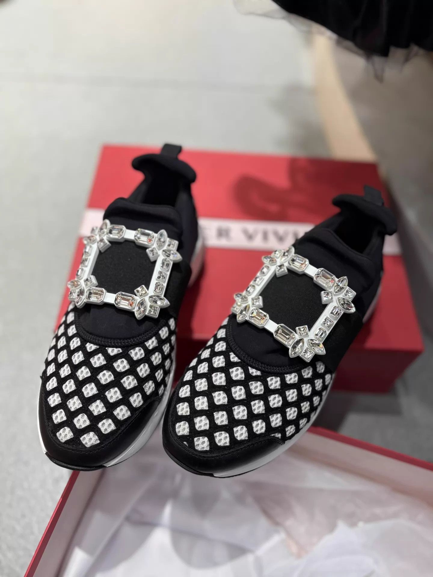 Roger Vivier RV Crystal Buckle Black Platform Sneaker 99 New Box EU37.5 Size US 7 / IT 37 - 1 Thumbnail