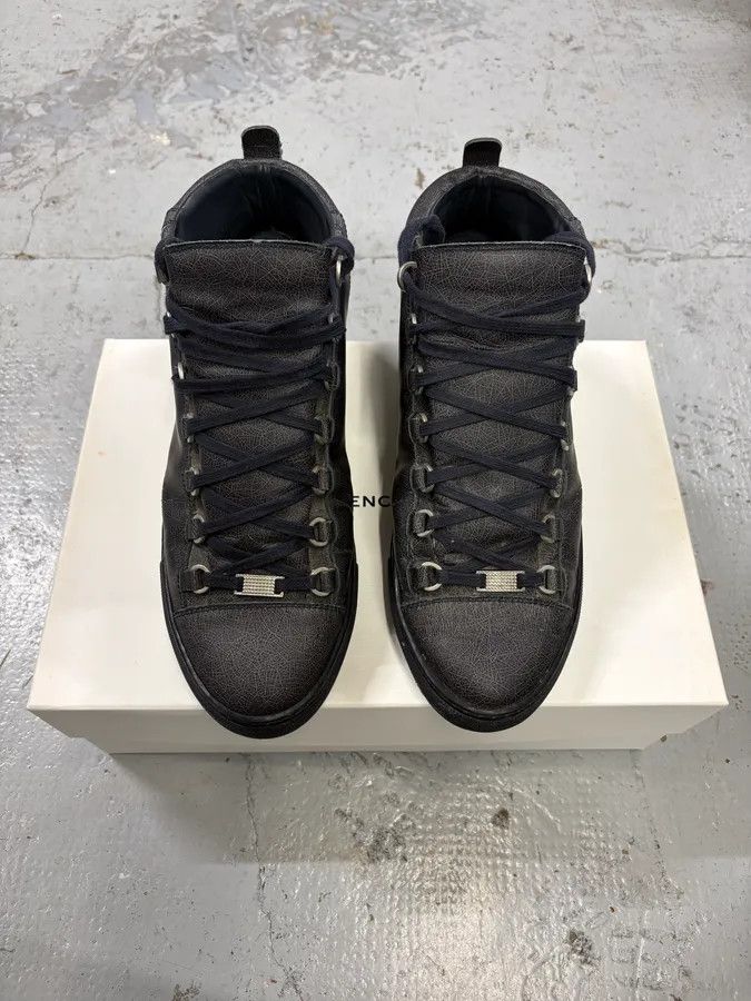 Balenciaga Balenciaga Grey Crackled Effect Leather High-Top Sneakers Size US 10.5 / EU 43-44 - 2 Thumbnail