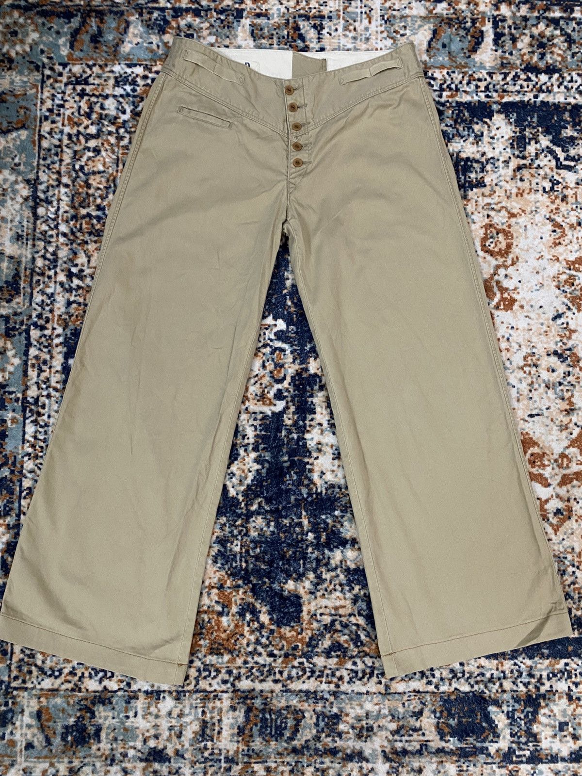 45rpm 45rpm Khaki wide leg pants with button fly closure Size 29" - 1 Thumbnail