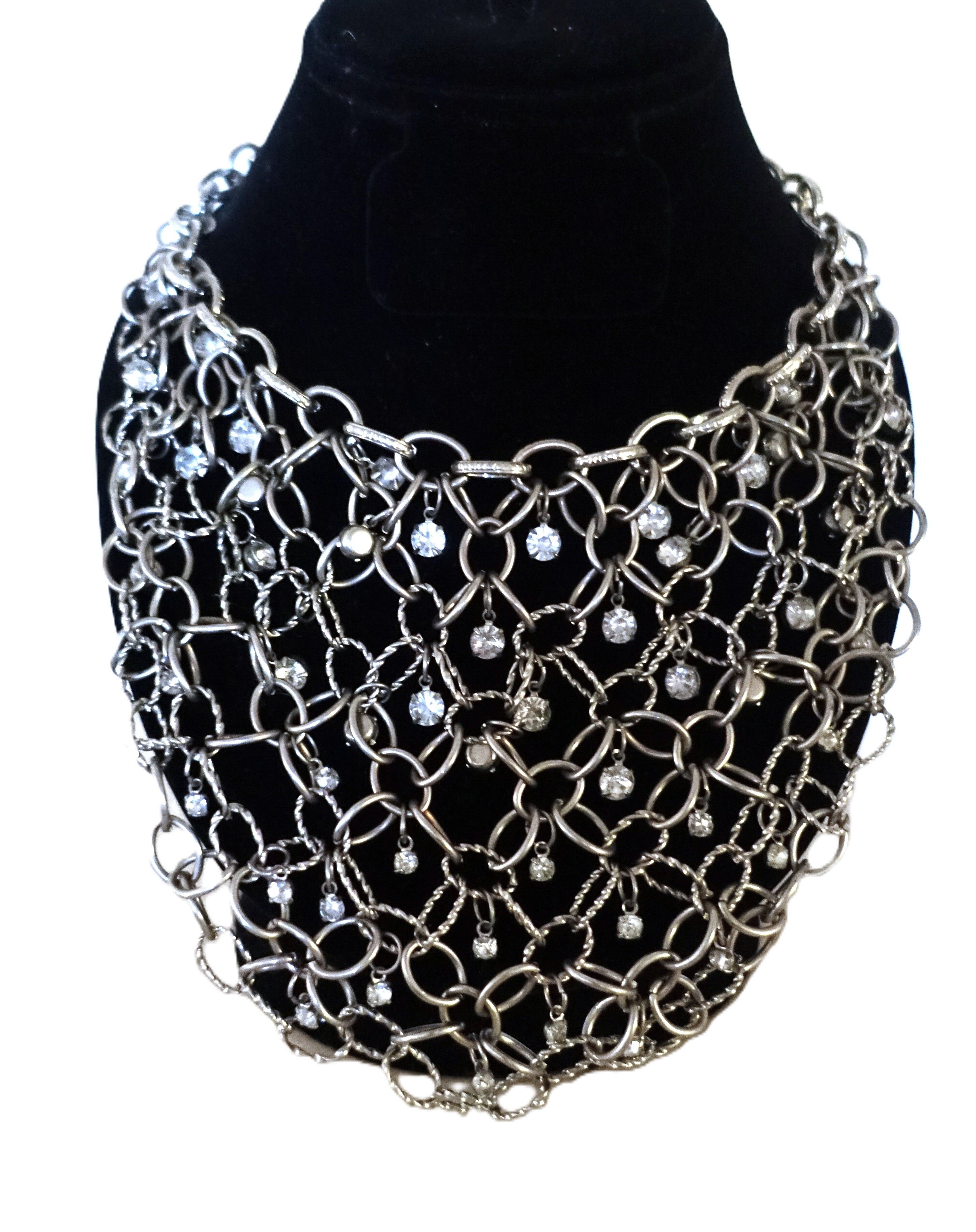 Vintage Silver Tone Rhinestones Chain Choker Necklace Size ONE SIZE - 4 Thumbnail