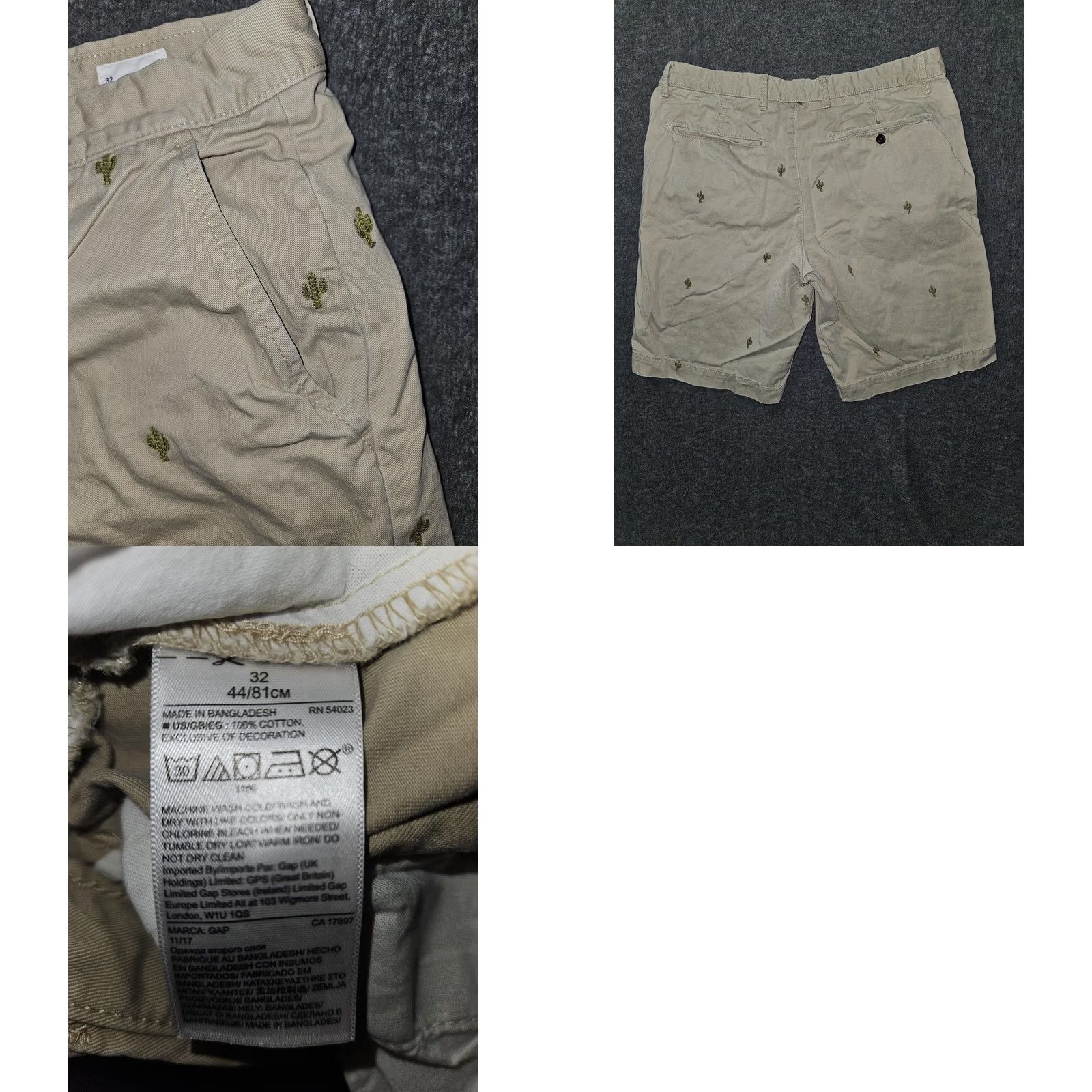 Gap Gap Mens Chino Shorts 32 Beige Cactus Embroidered Cotton Casual Slim? Regular Fit - 9in Inseam - Zip Fly - Pockets - Summer Mens Size US 32 / EU 48 - 8 Thumbnail