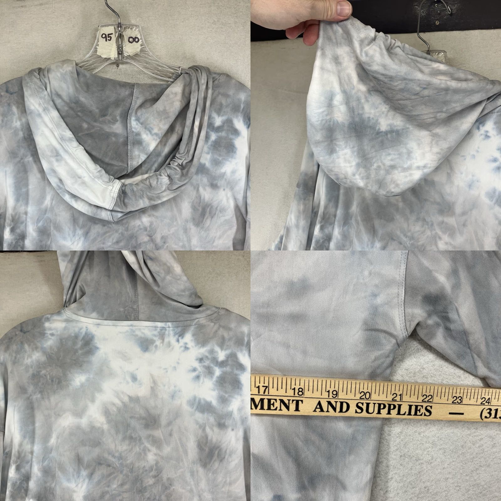 Kyodan Kyodan Women's Hoodie Medium Blue Gray Tie Dye Pullover Lightweight Stretch Hooded Geometric Activewear Casual Travel Size M / US 6-8 / IT 42-44 - 9 Thumbnail