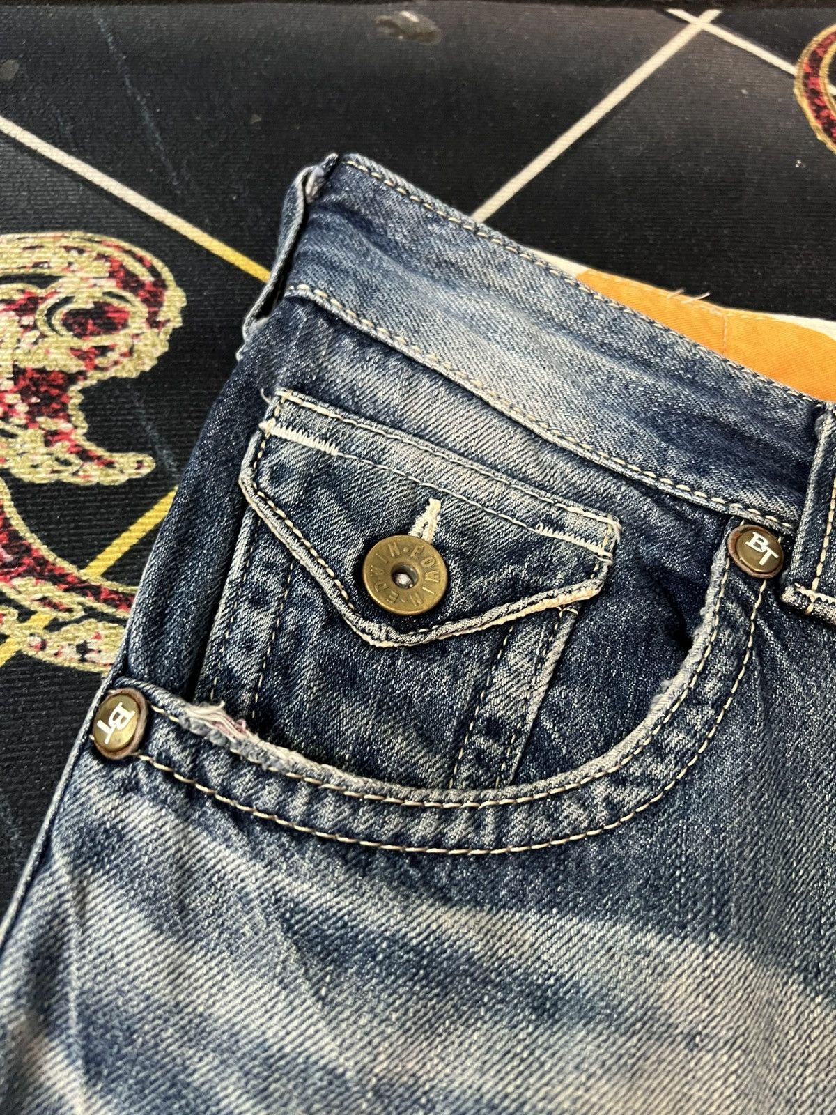 Edwin × Japanese Brand × Vintage 💥FLARE 💥VINTAGE EDWIN BLUE TRIP SUN DISTRESSED JEANS Size US 31 - 9 Thumbnail