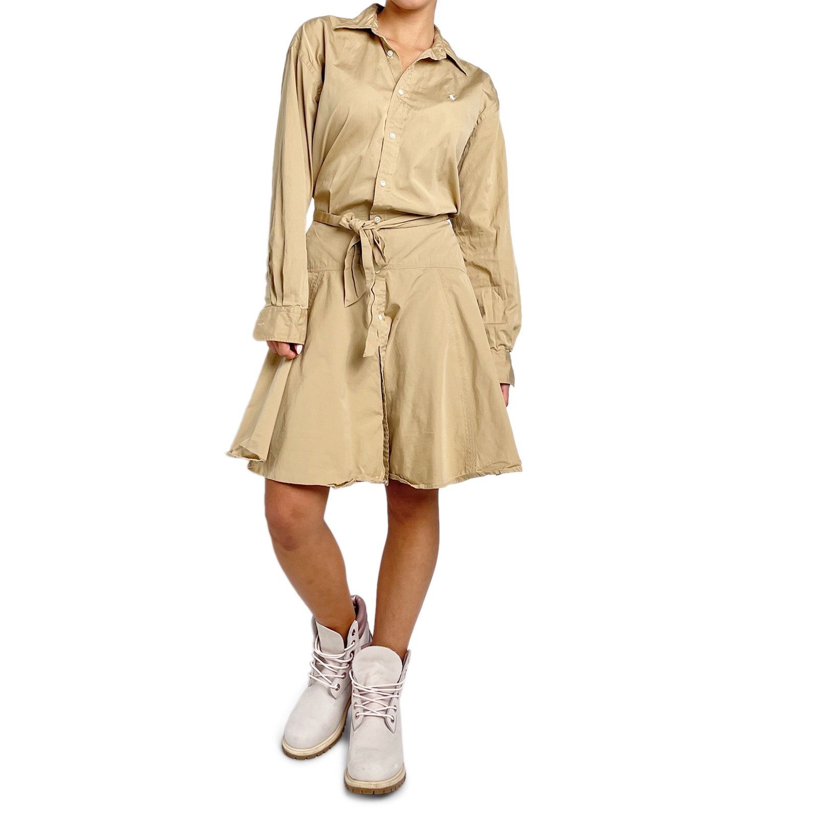 Polo Ralph Lauren Beige Long Sleeve Shirt Dress Size S / US 4 / IT 40 - 1 Thumbnail