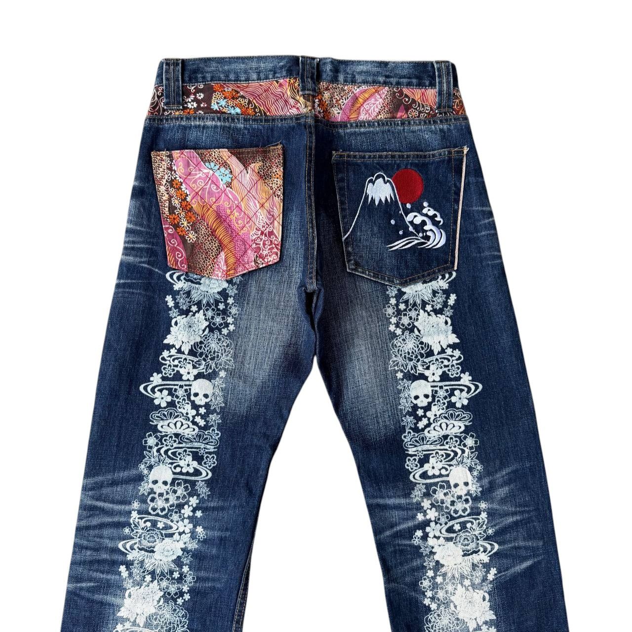 Japanese Brand RARE Namitatsu Redline Denim Ankle Cut-"Dokuro" Skull Tattoo Size US 30 / EU 46 - 13 Thumbnail