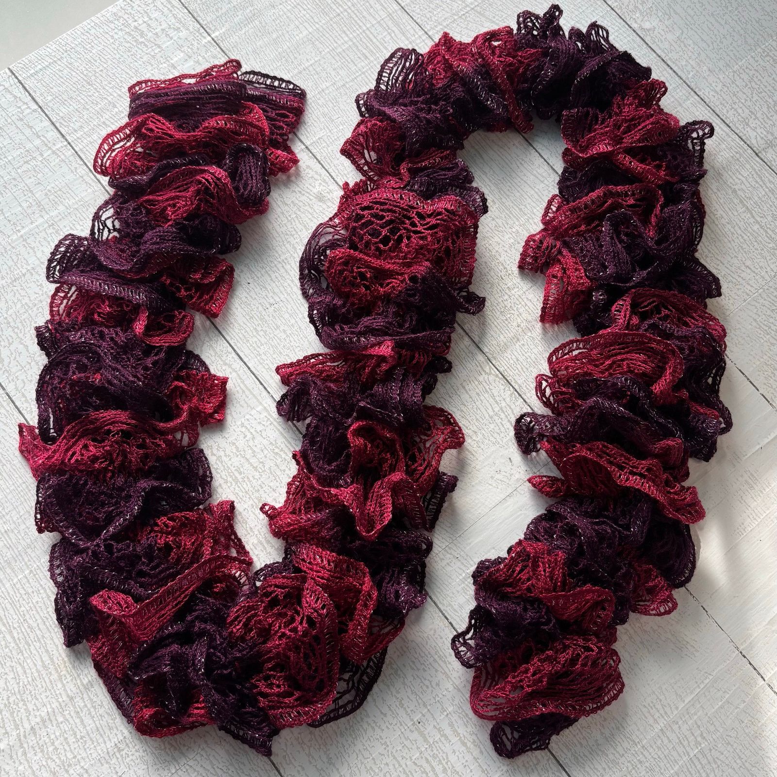 Handmade Handmade Crocheted Ruffle Red Purple Scarf Silver Accents Size ONE SIZE - 1 Thumbnail