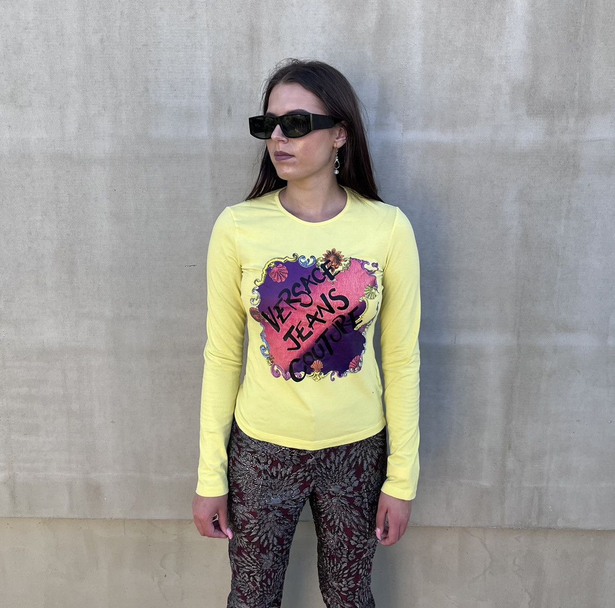 Versace Jeans Couture Versace Jeans Couture Yellow Floral Long Sleeve Top M Stretc Size M / US 6-8 / IT 42-44 - 2 Thumbnail