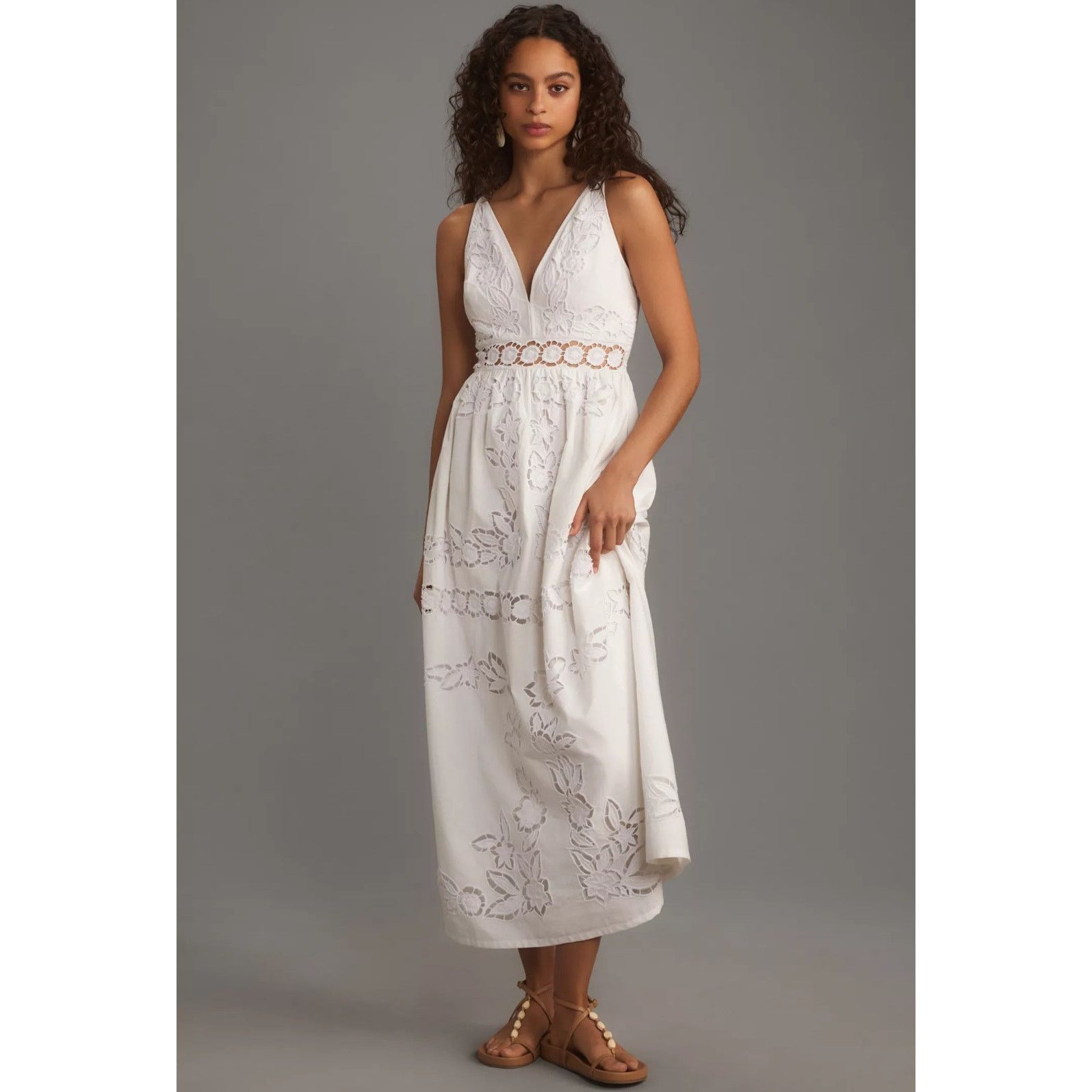 Anthropologie NWT Vineet Bahl V-Neck Floral Cutwork Midi Dress $278 SP Size S / US 4 / IT 40 - 1 Thumbnail
