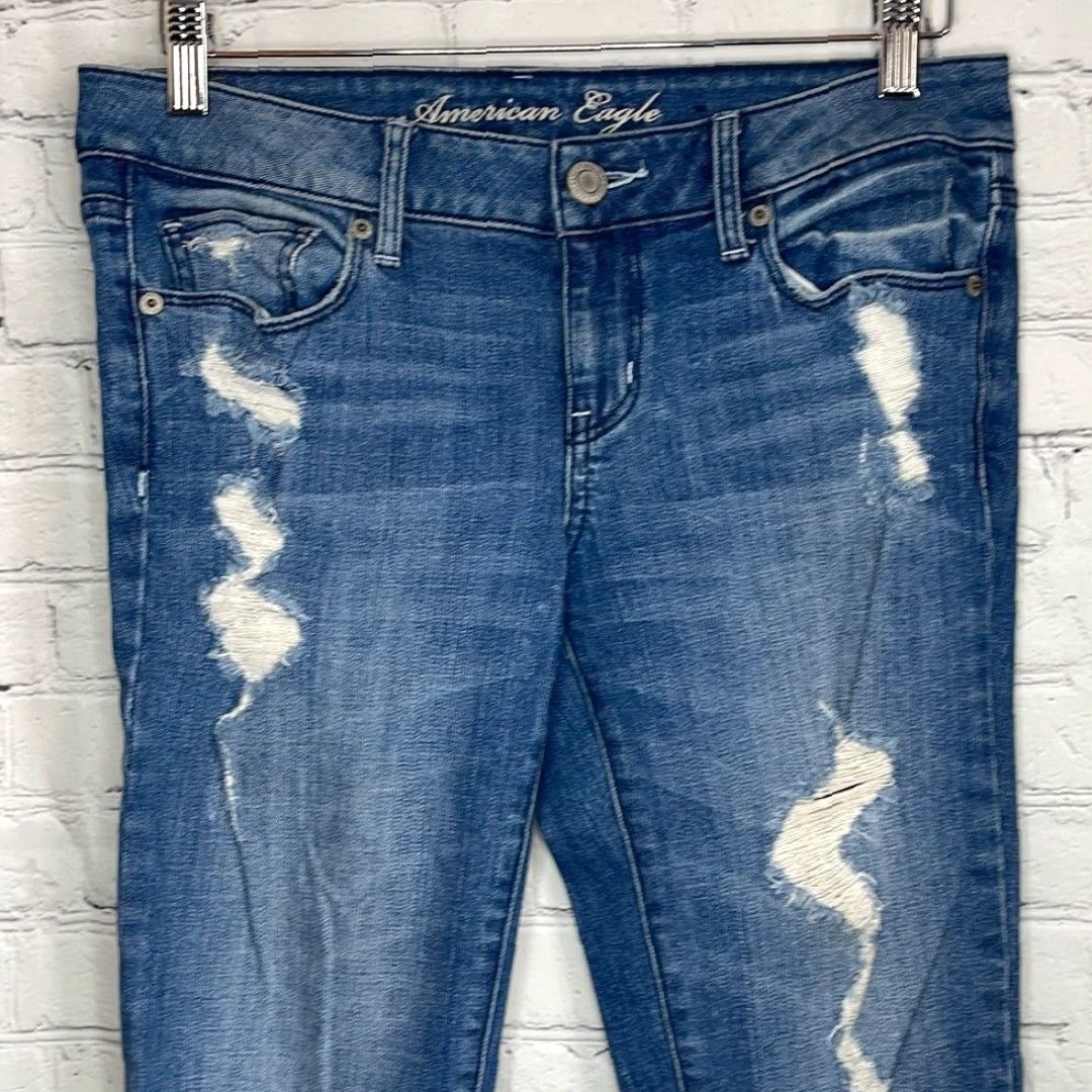 Vintage VINTAGE American Eagle Jeans Women Skinny Destroyed Distressed Size 8 Blue Size 30" / US 8 / IT 44 - 2 Thumbnail