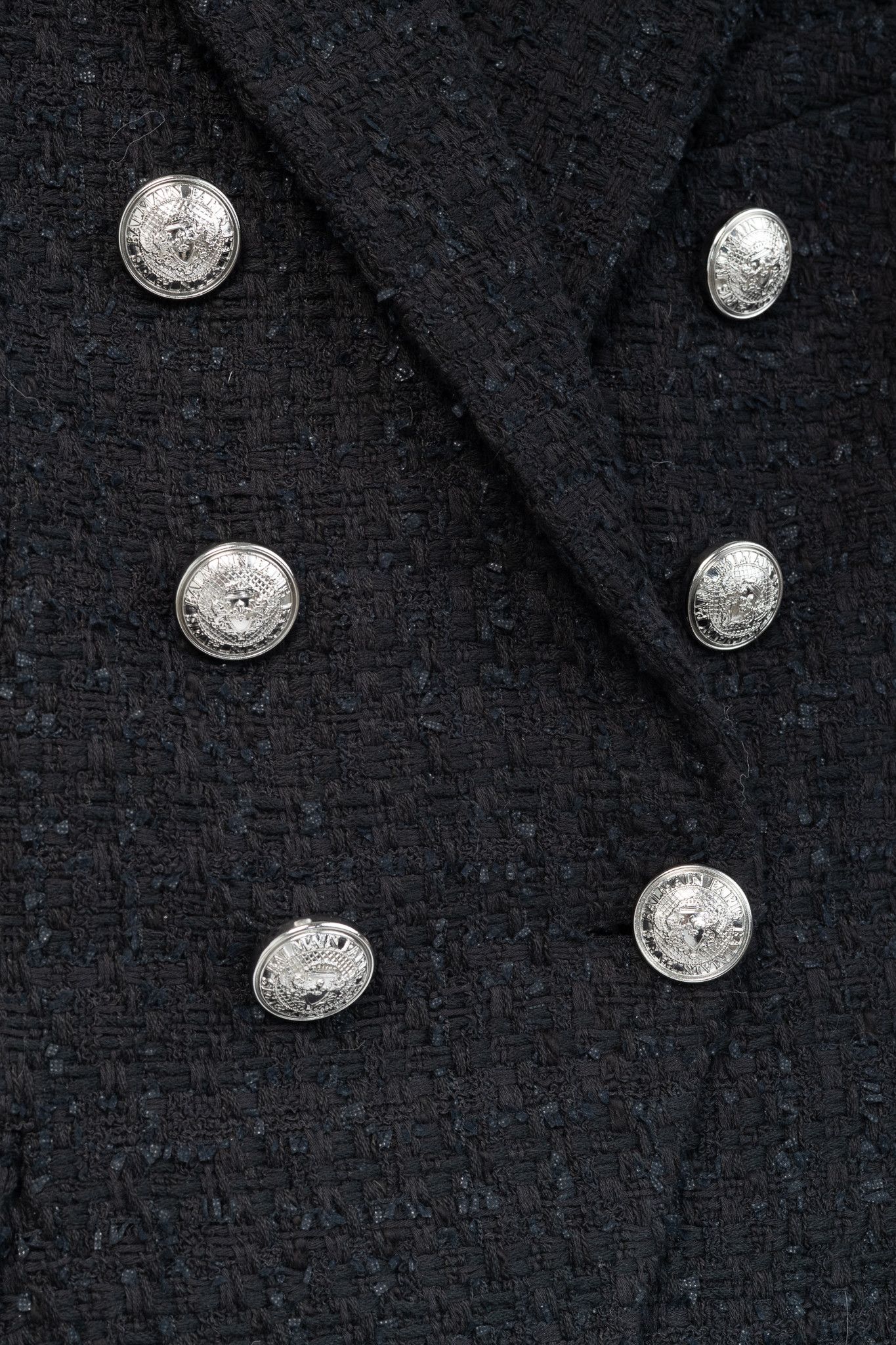 Balmain Balmain SS/19 Black Cotton Tweed Double-Breasted Blazer Size XS / US 0-2 / IT 36-38 - 8 Thumbnail