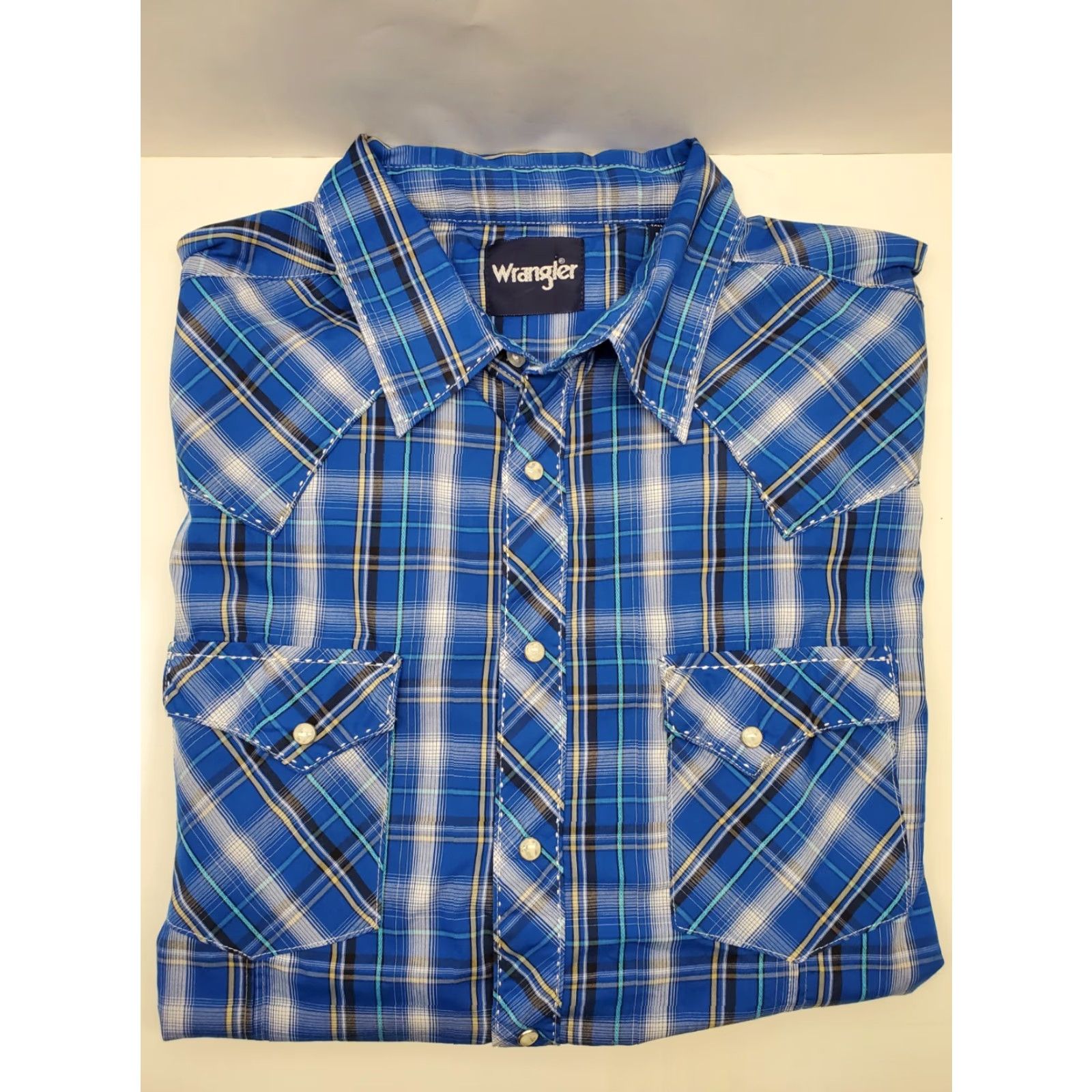 Wrangler VINTAGE Wrangler Pearl Snap Mens XLT Blue Plaid Long Sleeve Western Cowboy Shirt Size US XL / EU 56 / 4 - 2 Thumbnail