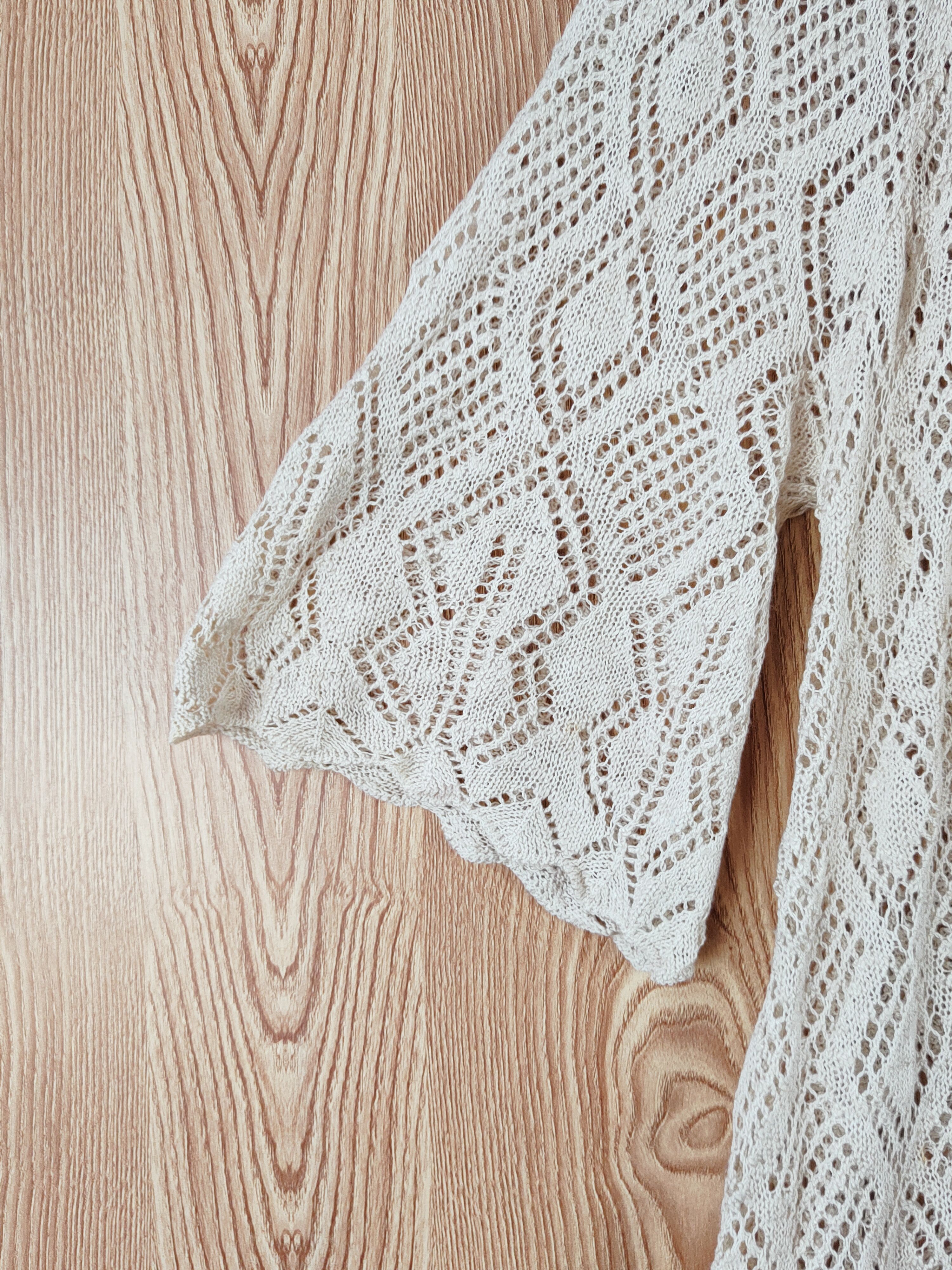 Vintage Mallorca Finistere Crochet MeshNet Knitwear Cardigan #W772 Size L / US 10 / IT 46 - 4 Thumbnail