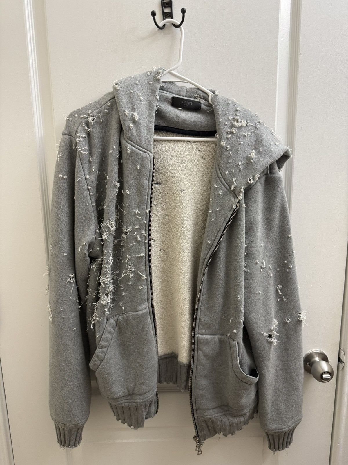 Amiri Grey Amiri Shotgun Distressed Hoodie Size US L / EU 52-54 / 3 - 1 Thumbnail