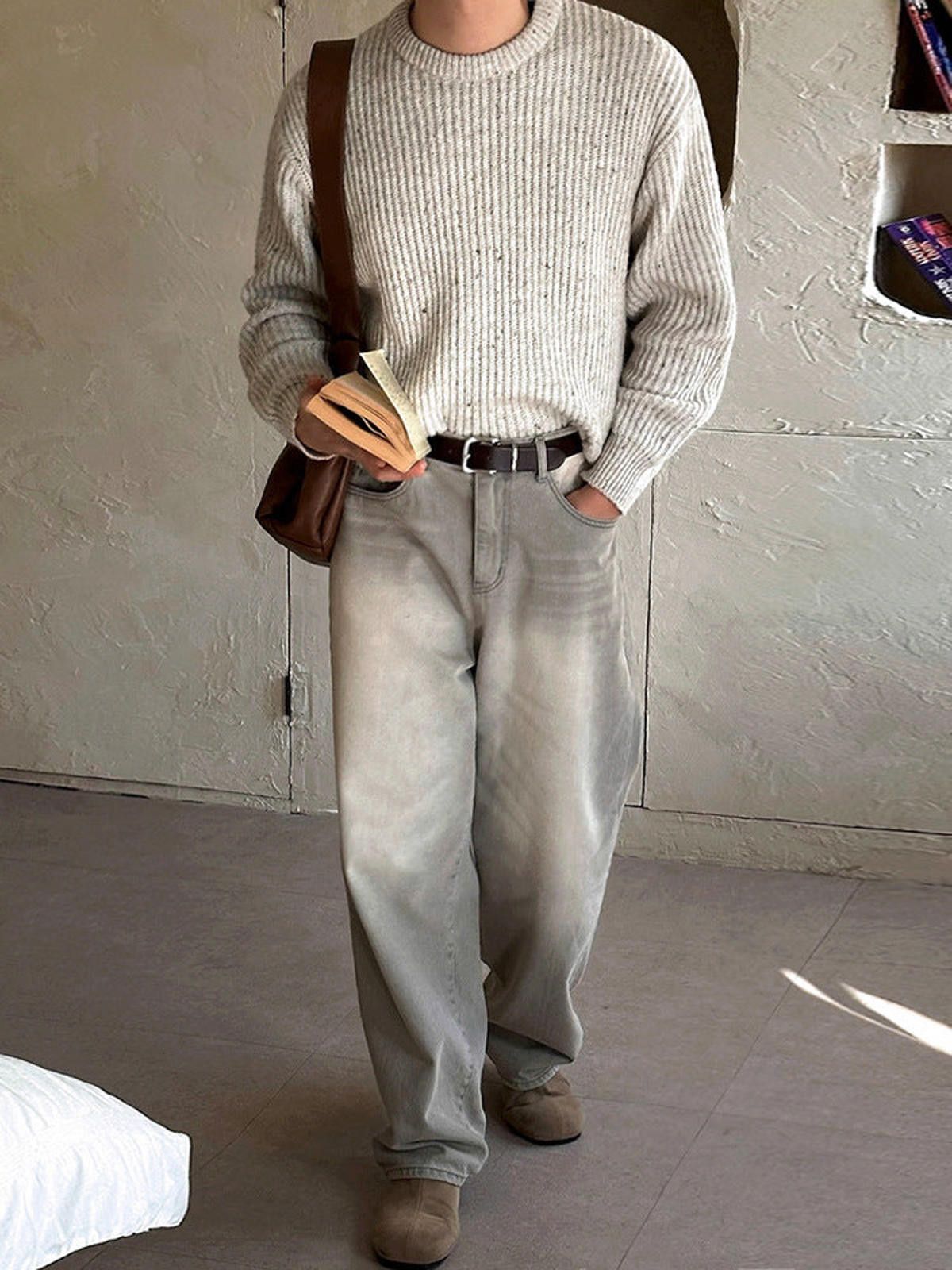Japanese Brand Light Gray Wide Leg Casual Pants for Men Size US 32 / EU 48 - 4 Thumbnail
