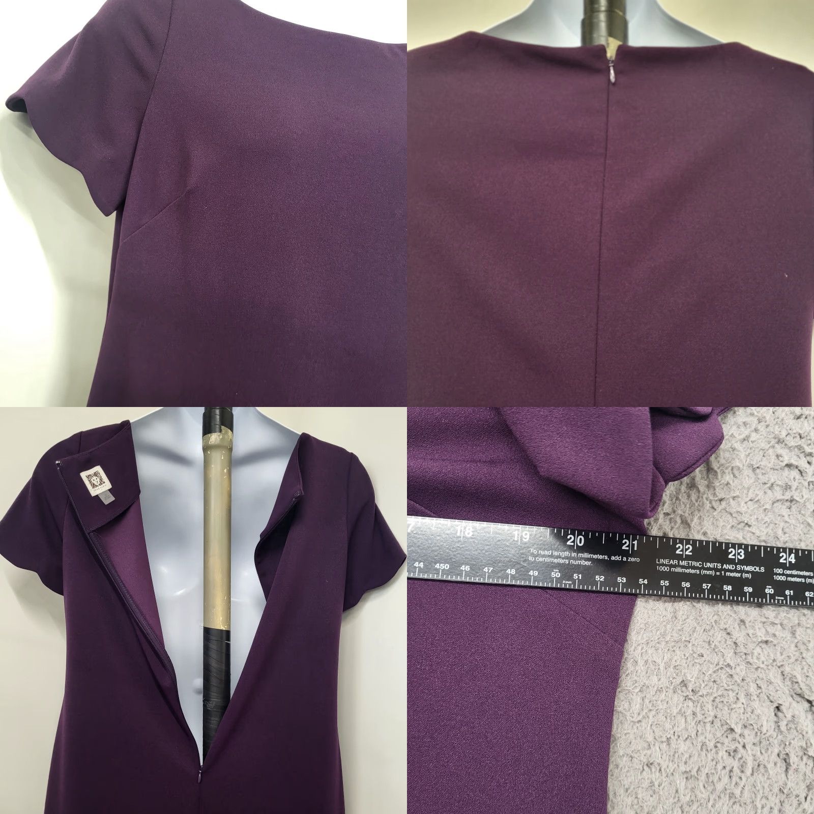 Anne Klein Ann Klein Dress Women's Size 14 Purple Wine Short Sleeve Scalloped Classic Fit Size 36" / US 14 / IT 50 - 8 Thumbnail