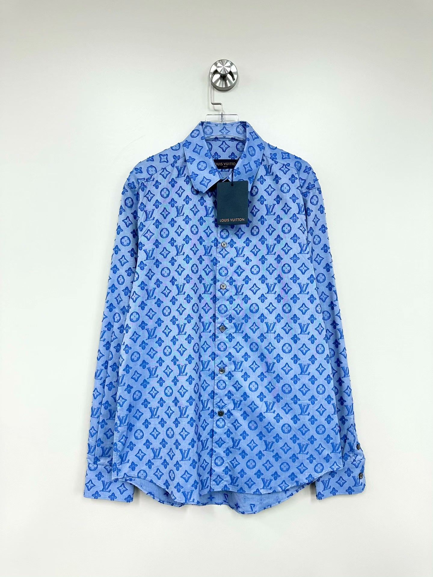 Louis Vuitton Louis Vuitton Blue Flocked Monogram Long-Sleeve Shirt Size US S / EU 44-46 / 1 - 1 Thumbnail