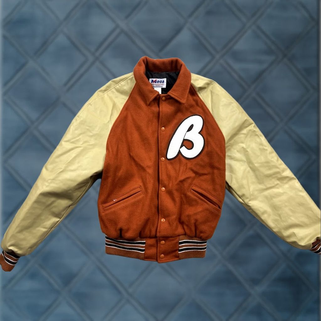 Vintage VINTAGE Howe Athletic Apparel Varsity Jacket Orange L Mens Wool Satin Nylon Button Snap Solid Mid-Length Size US L / EU 52-54 / 3 - 1 Thumbnail