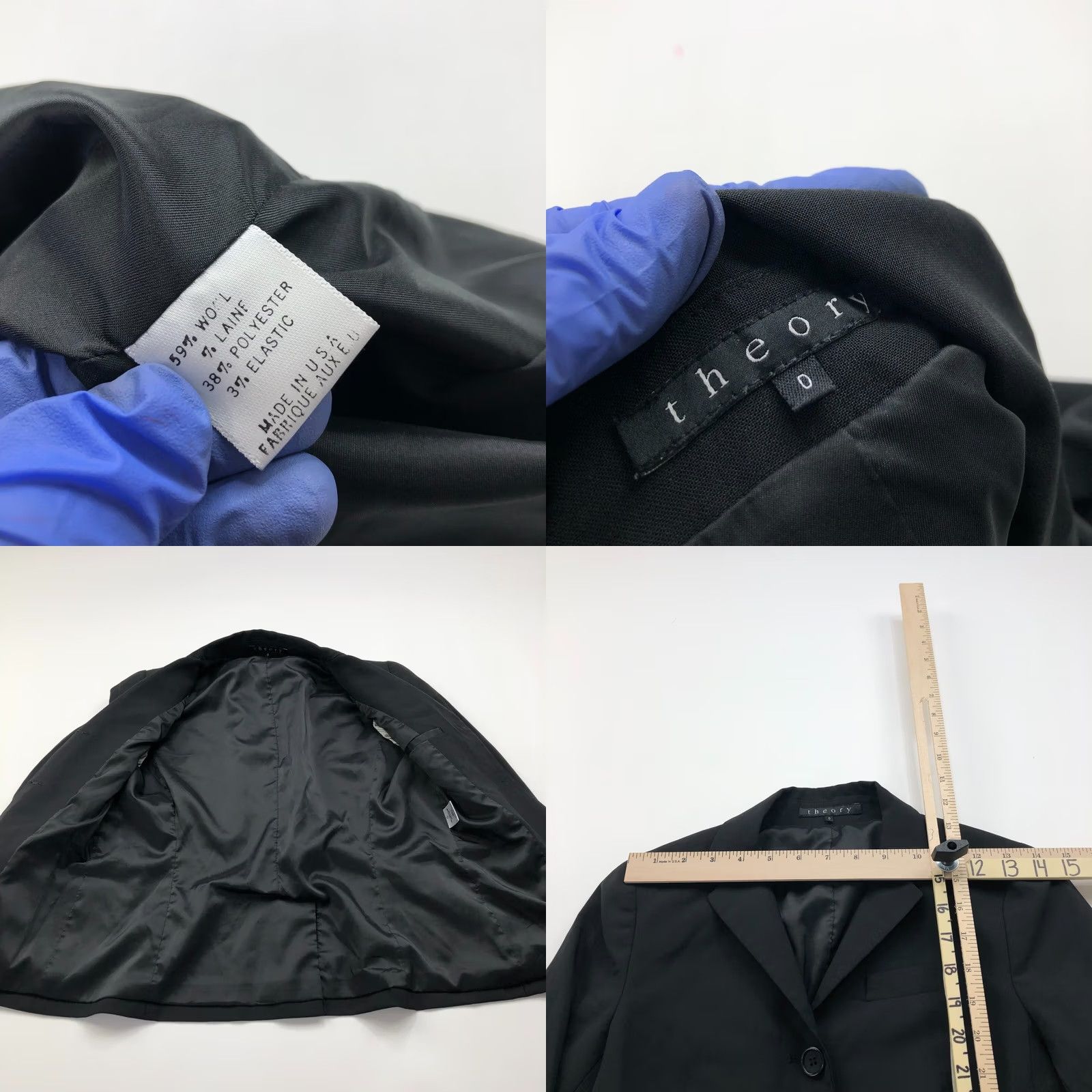 Theory Theory Womens Wool Blend 3 Button Blazer Lined Jacket Black Size 0 Size XS / US 0-2 / IT 36-38 - 10 Thumbnail