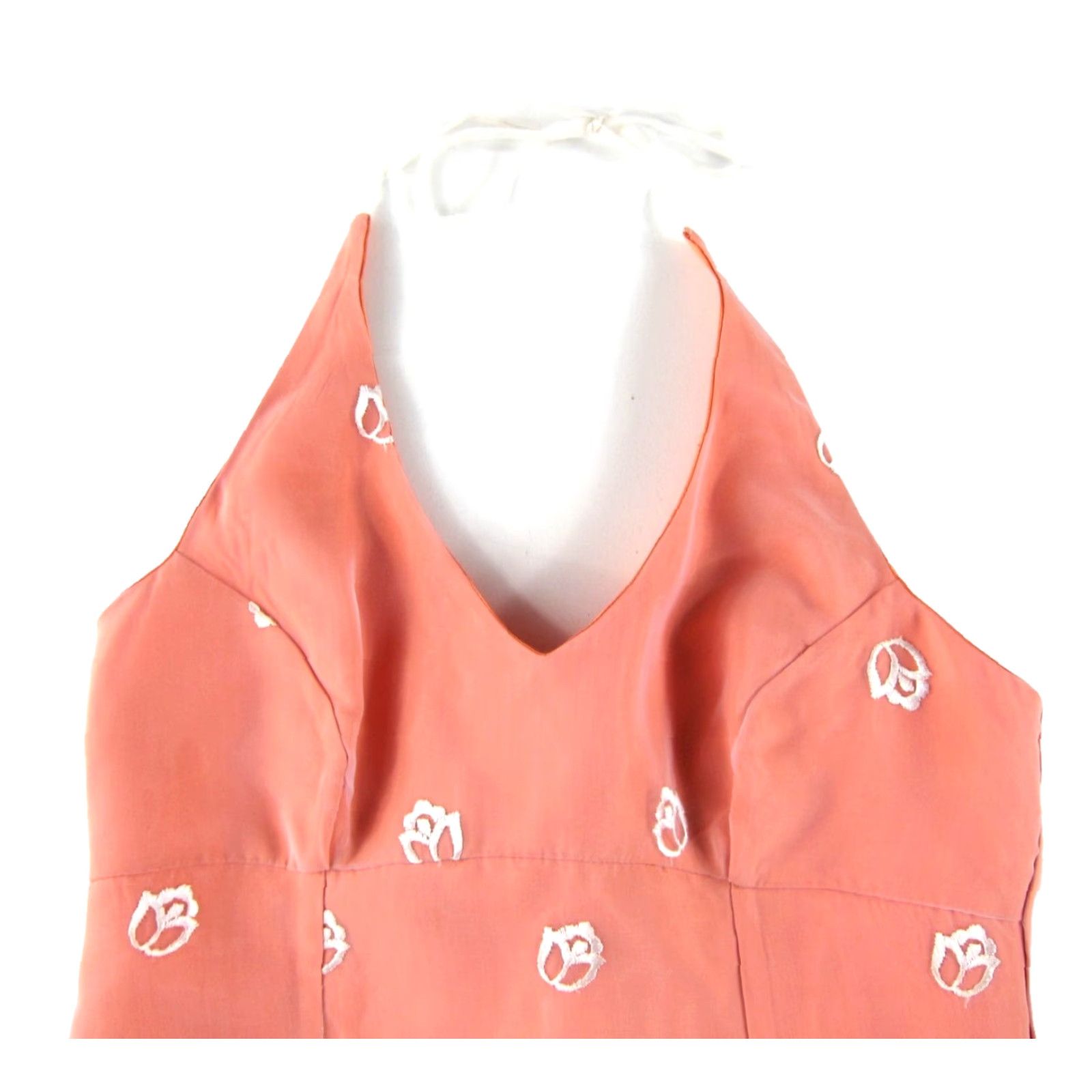 Vintage VINTAGE Faith Couture Dress Halter Floral Embroidered Lace Knee Length Orange White, Medium, Women, Casual, Formal, Wedding, 100% Polyester Size M / US 6-8 / IT 42-44 - 4 Thumbnail