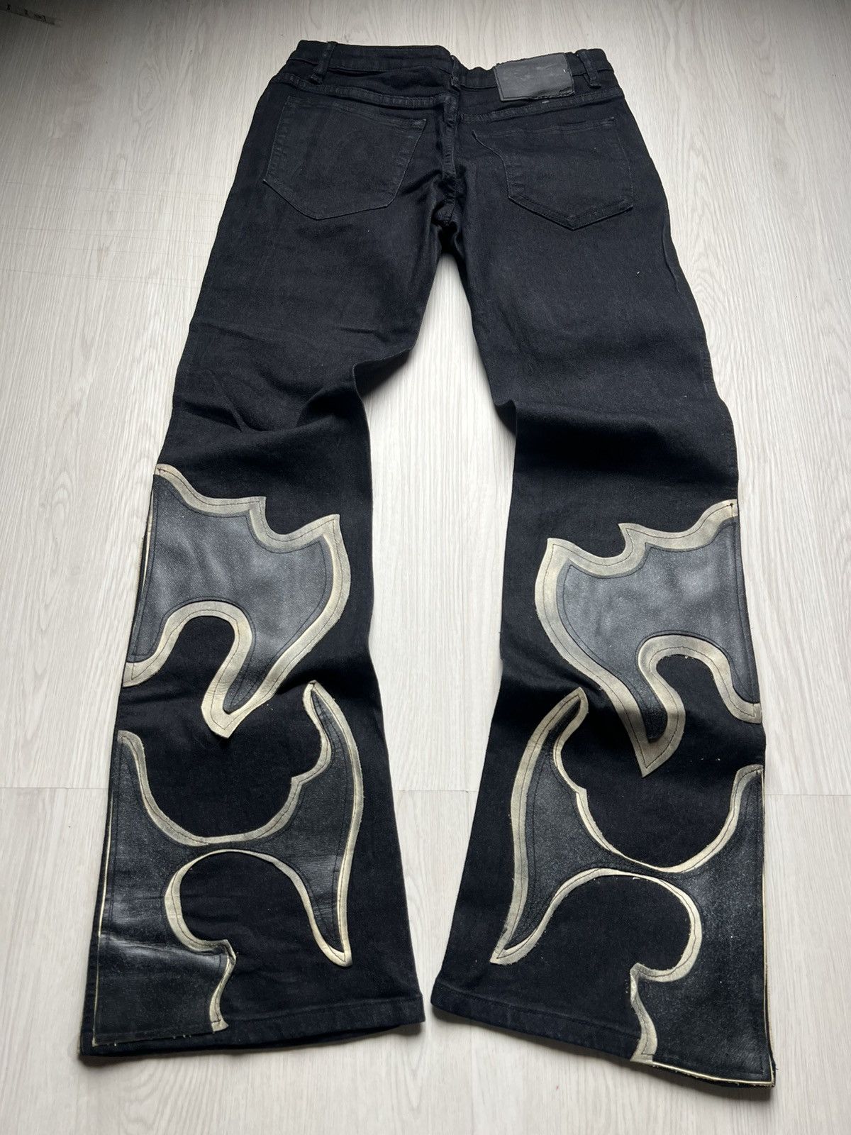 Japanese Brand H Naoto Rockers H Baby Leather Flame Tribal Flared