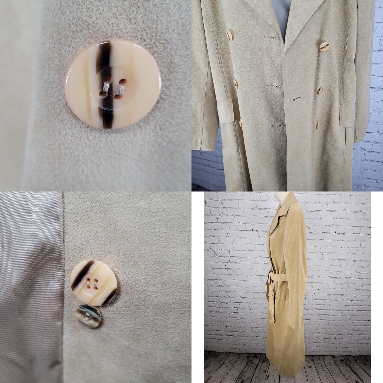 Vintage VTG Unbranded Tan Suede Like Double Breasted Belted Lined Coat - Long - US 12 - Women Size XL / US 12-14 / IT 48-50 - 10 Thumbnail